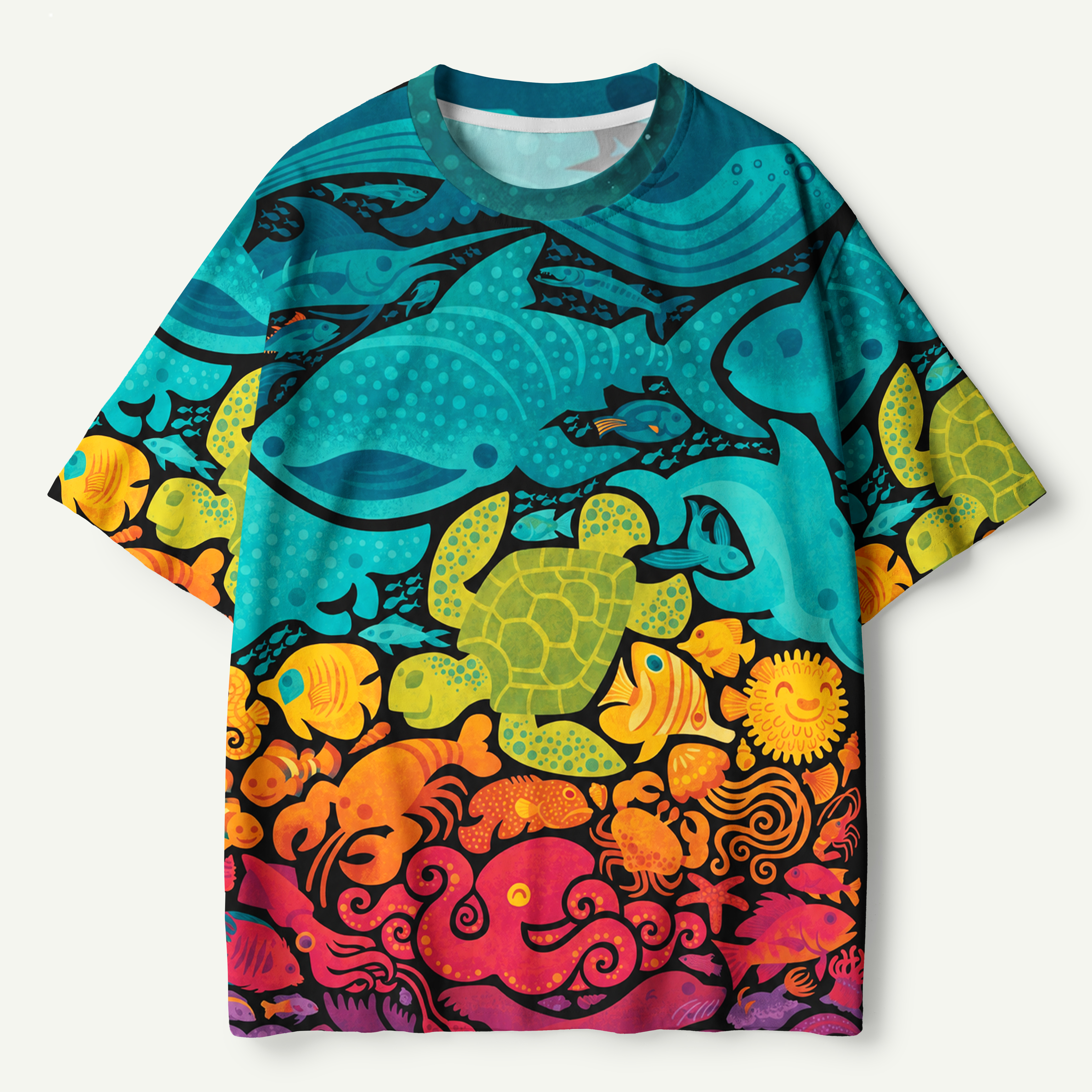 Colorful Ocean Creatures Stack Premium Pure Cotton Tee