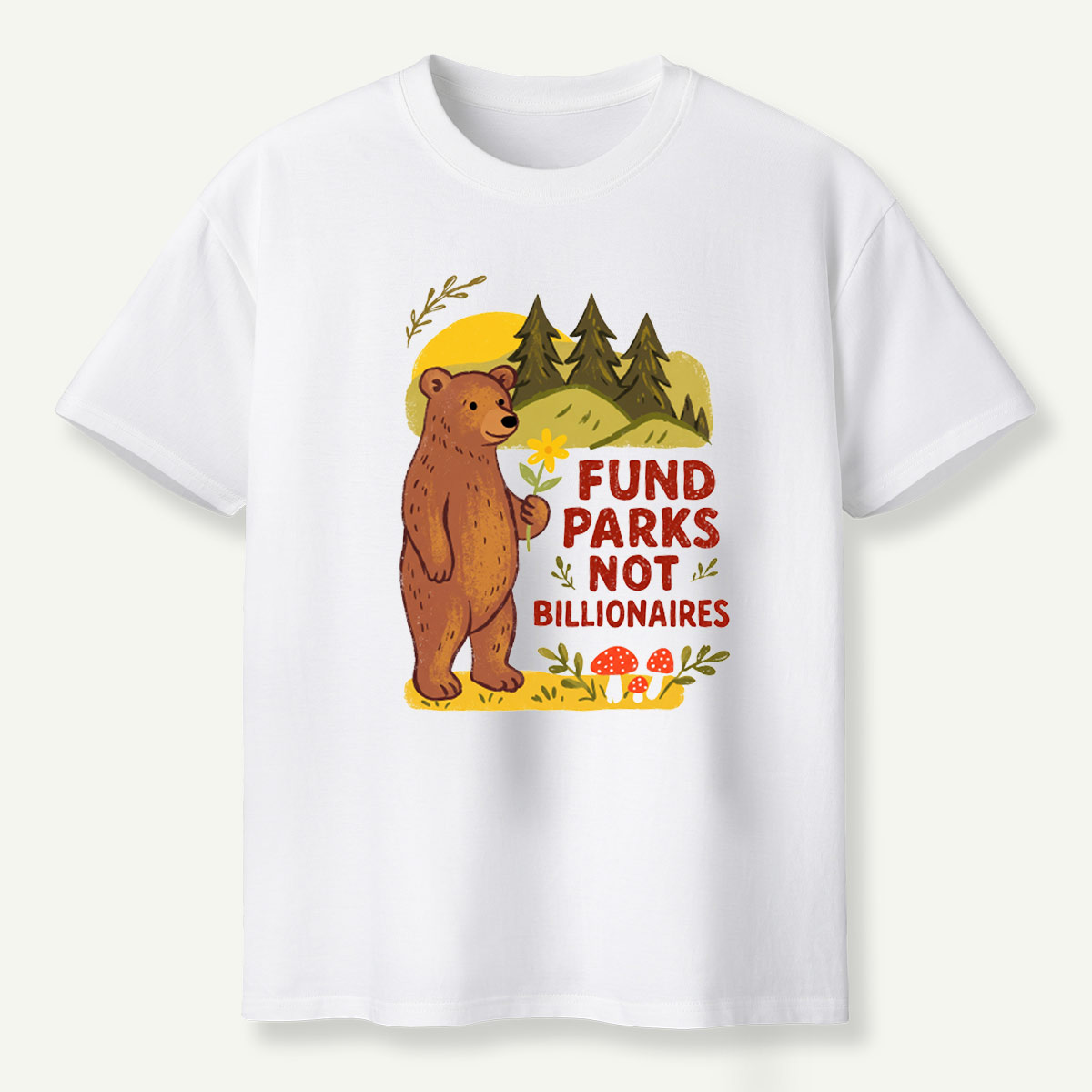 Fund Parks Not Billionaires Bear Wildflower Mountain Graphic T-Shirt