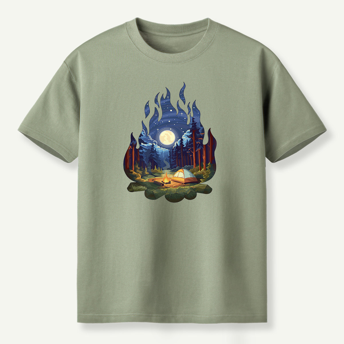 Moonlit Forest Campfire Flame T-Shirt