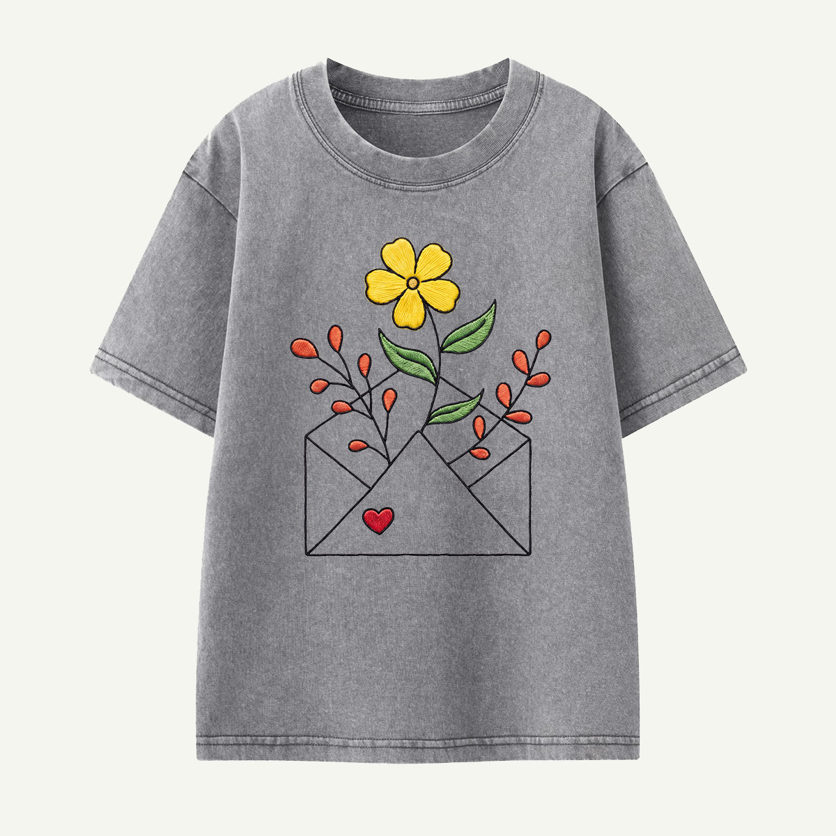 Floral Envelope Love Letter Kids Washed T-Shirt