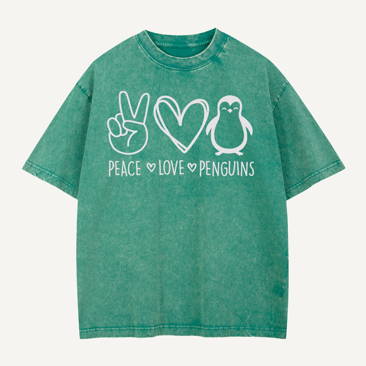 Peace Love Penguins Hand Signs Washed T-Shirt