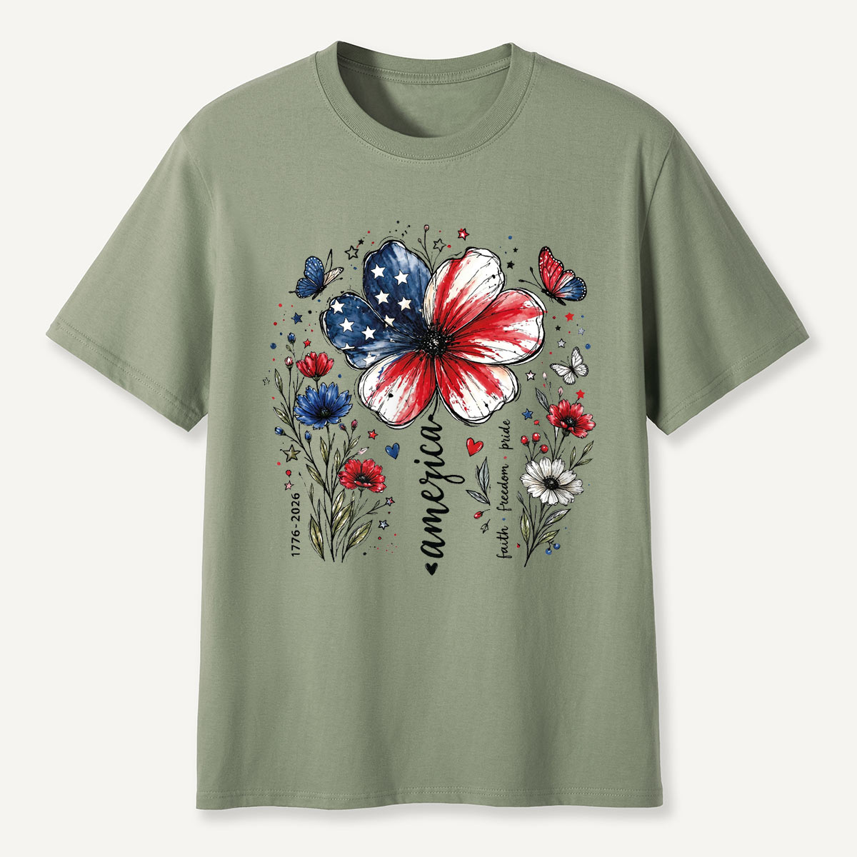 USA 250th Anniversary Floral T-Shirt