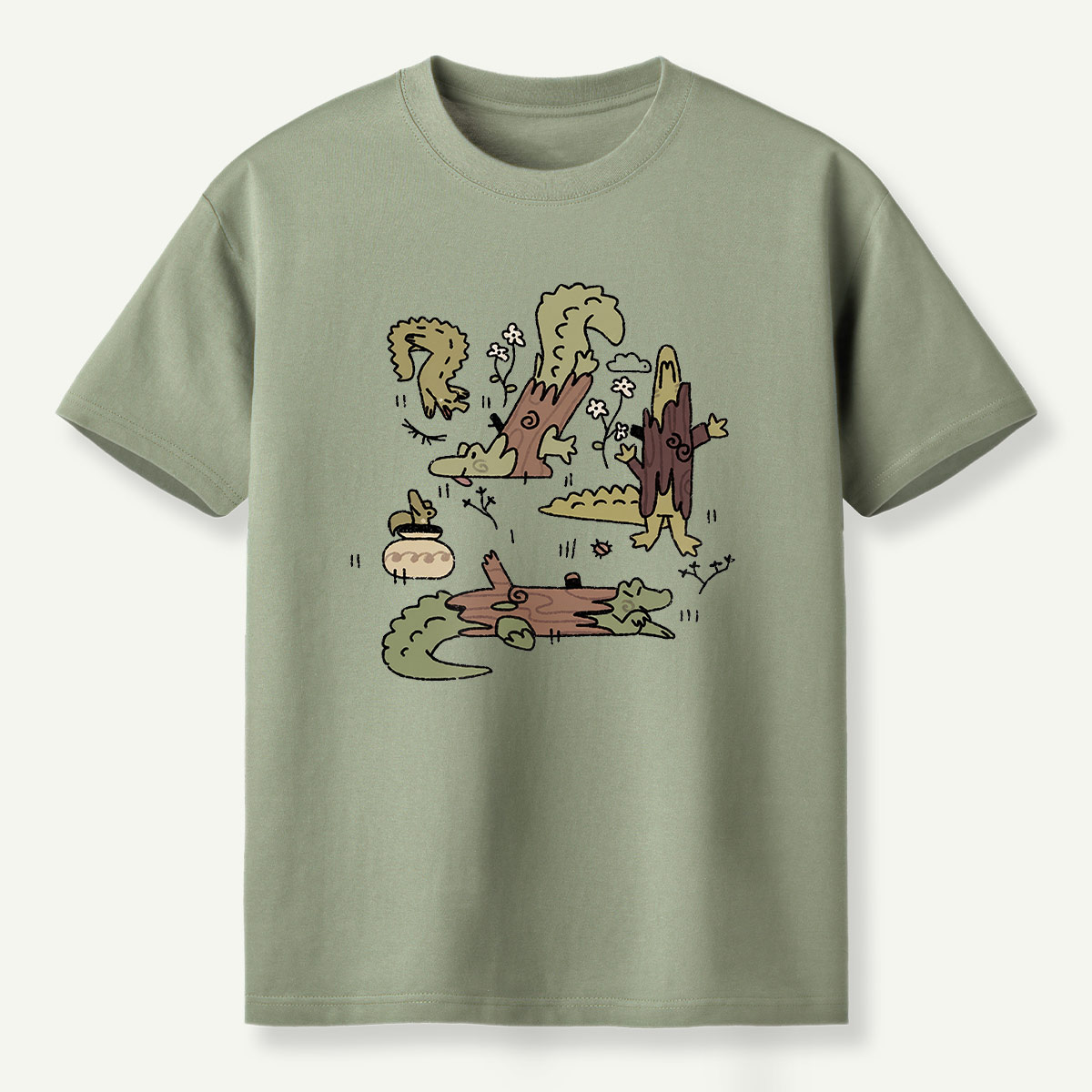 Woodland Foraging Friends Vintage Scene T-Shirt