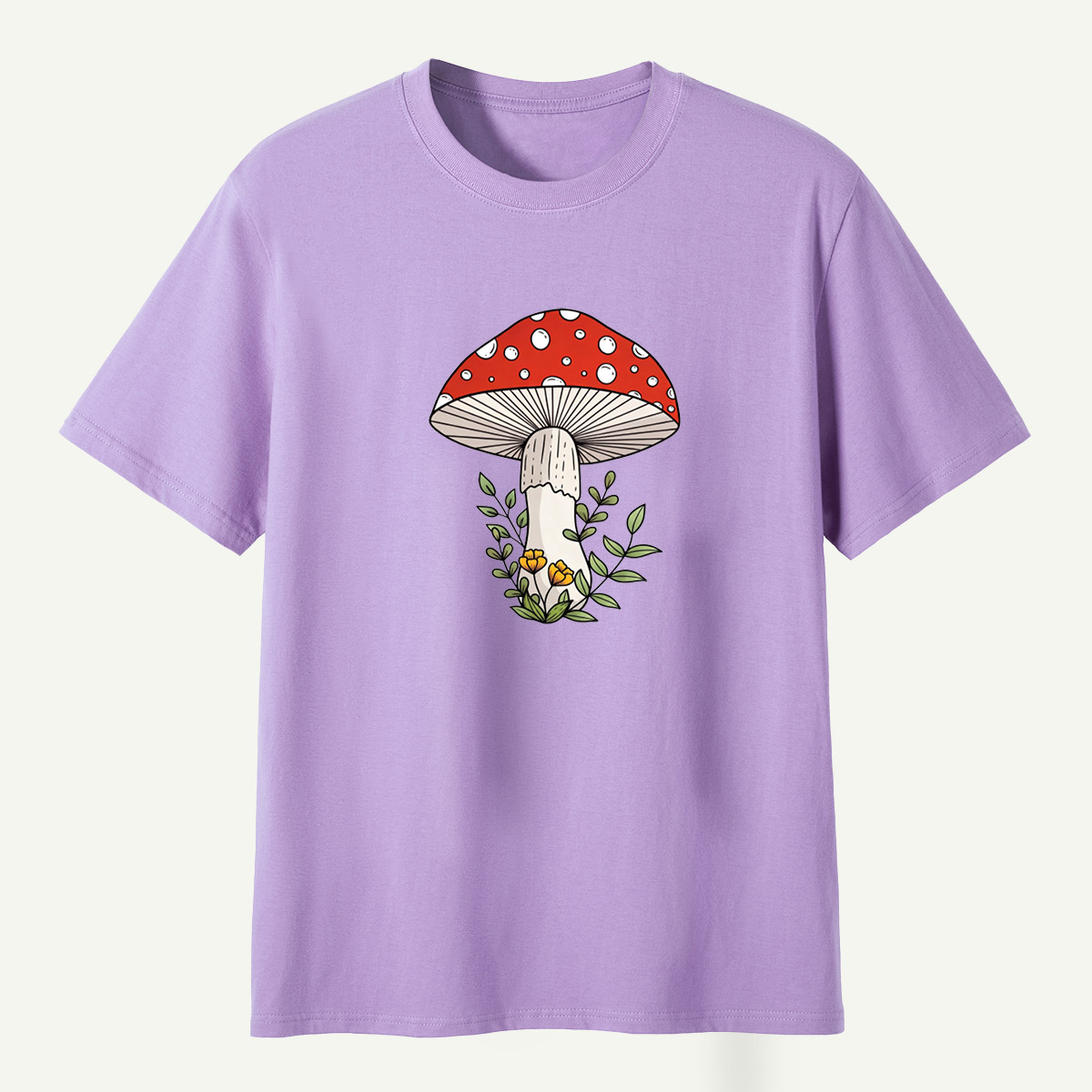 Red Amanita Mushroom Wildflower Botanical Illustration T-Shirt