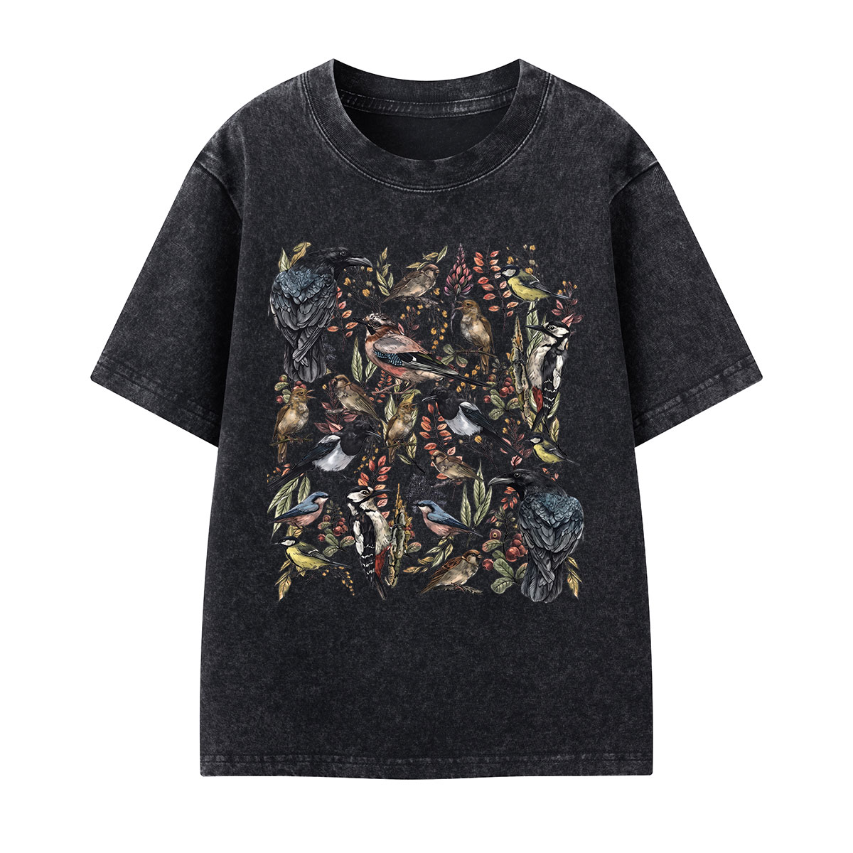 Vintage Wild Birds Botanical Kids Washed T-Shirt