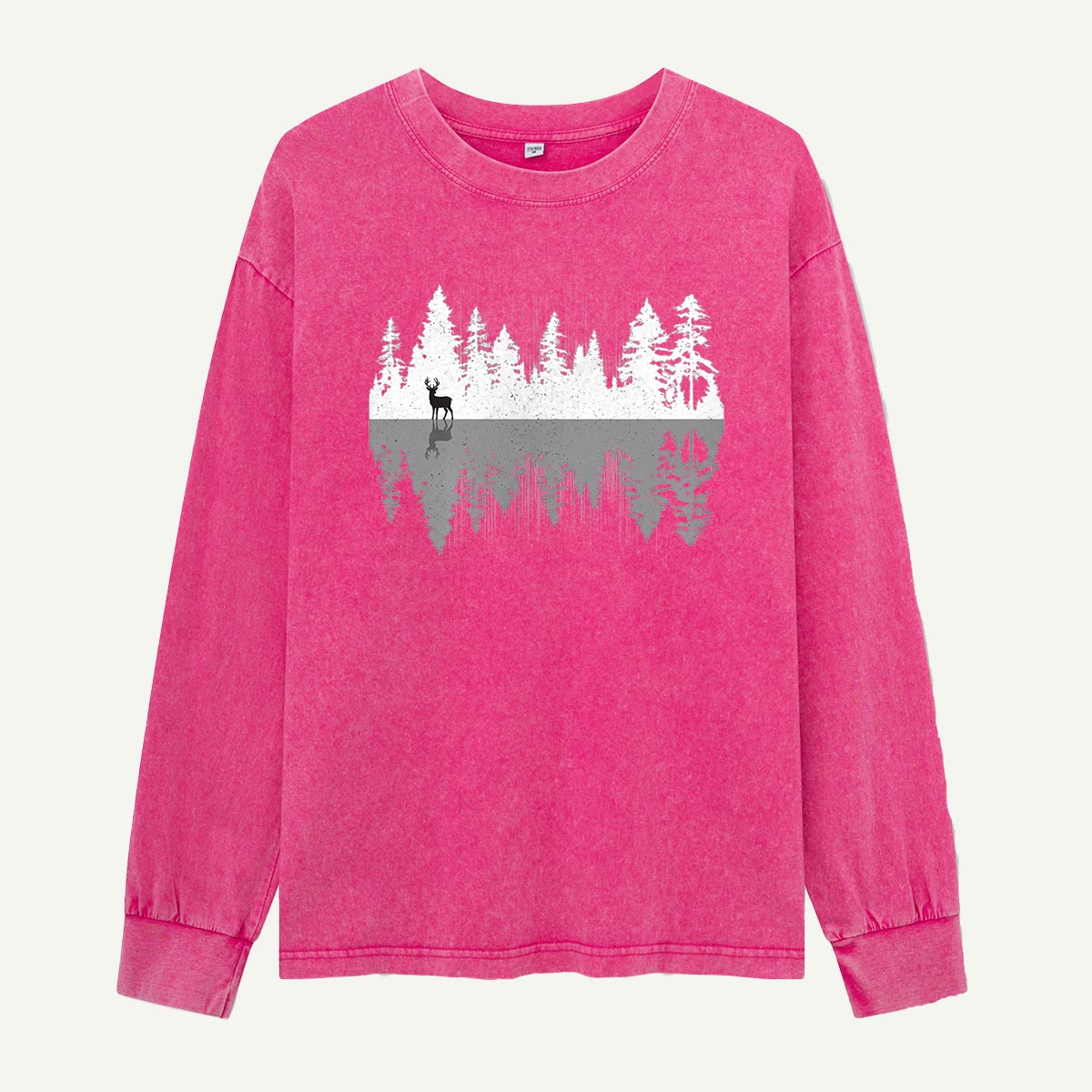 Deer by the Forest Lake Washed Long Sleeves