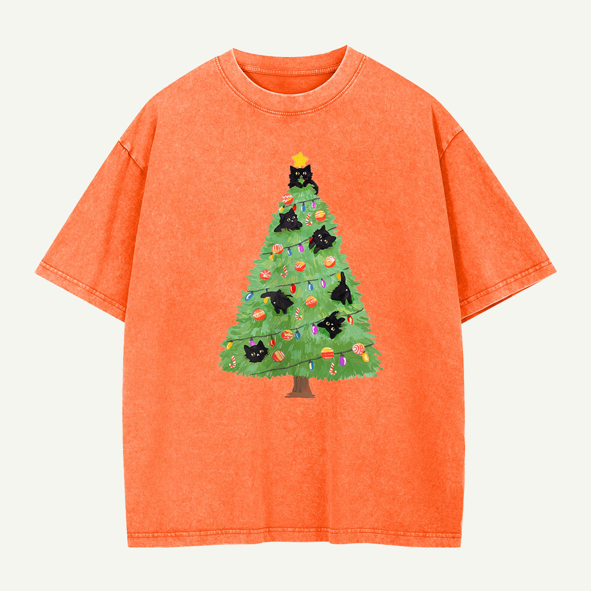 Cats in the Christmas Tree Washed T-Shirt