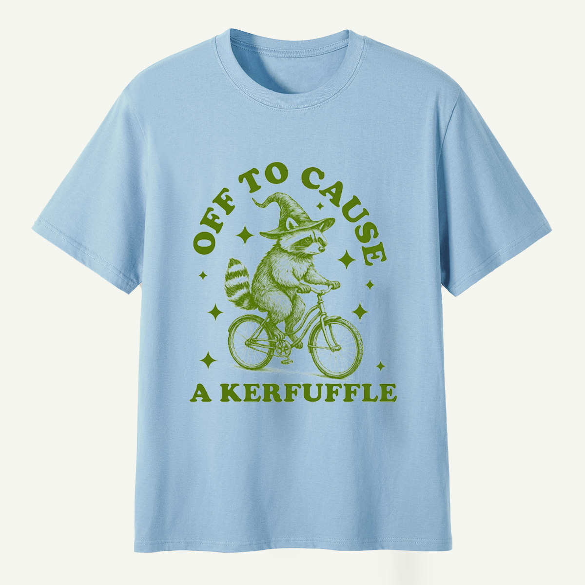 Off To Cause A Kerfuffle Raccoon Witch Bicycle T-Shirt