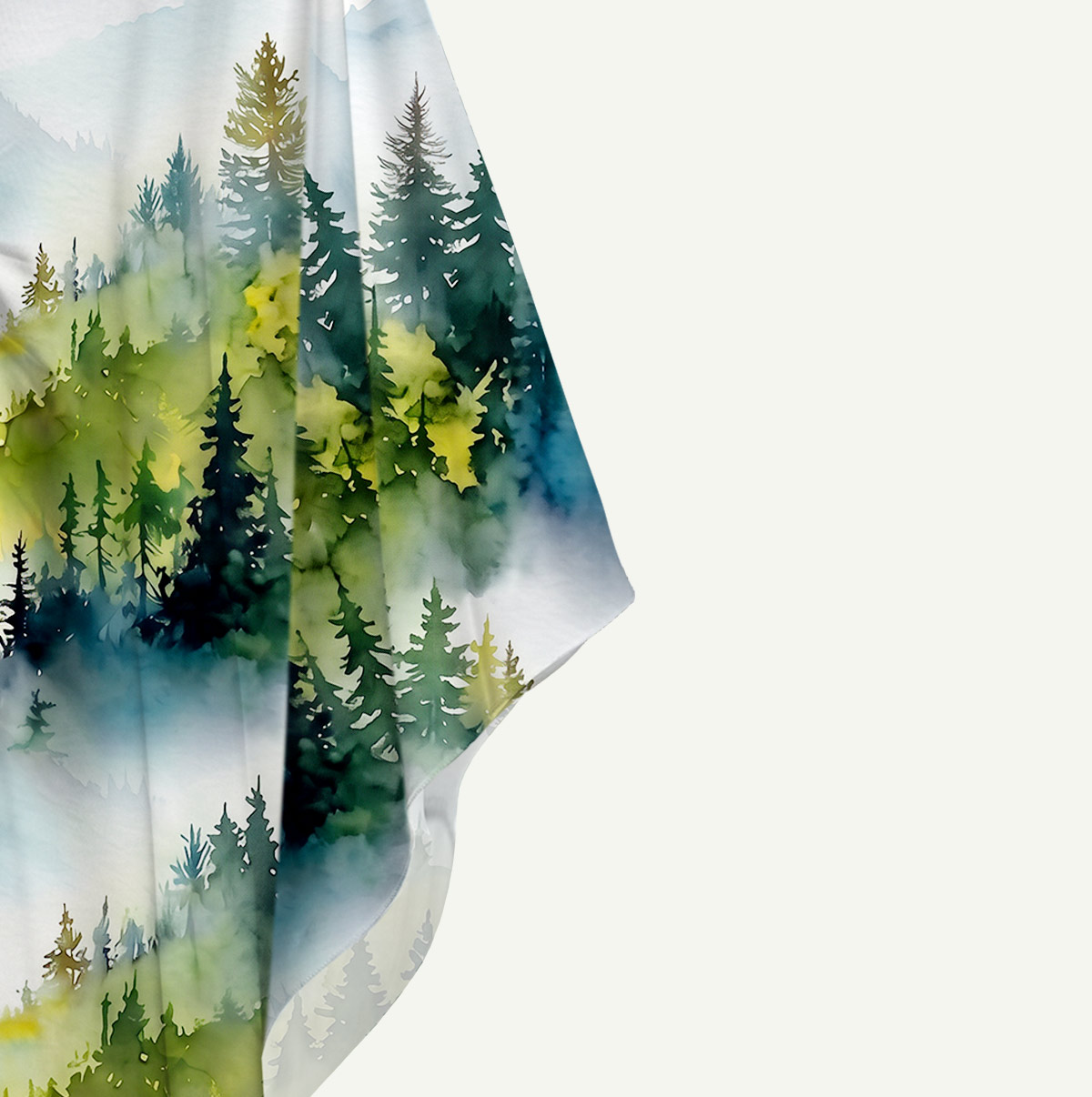 Watercolor Misty Mountain Forest Sleeve Kaftan Dress