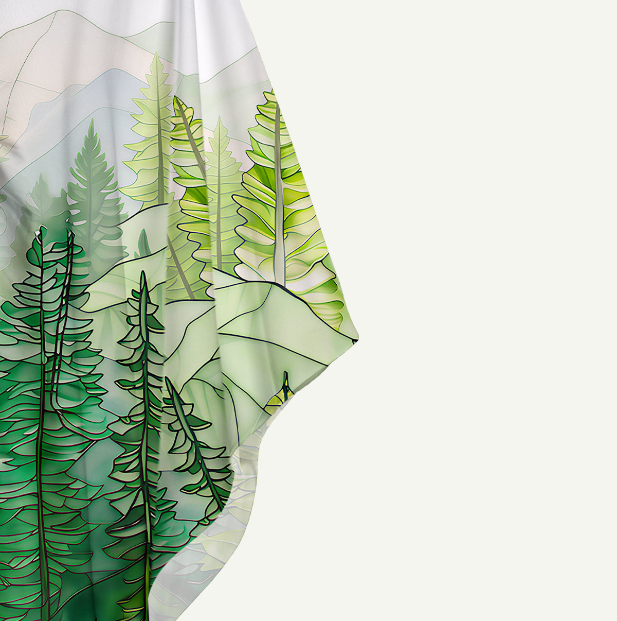 Pine Trees and Mountain Haze Sleeve Kaftan Dress