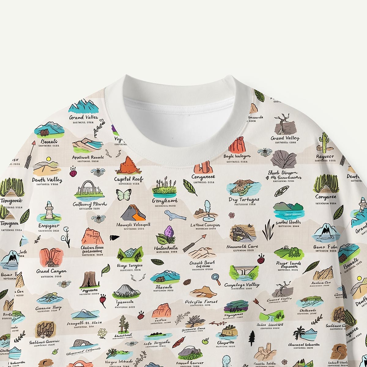 United States National Parks Illustrated Map Premium Eco Tee