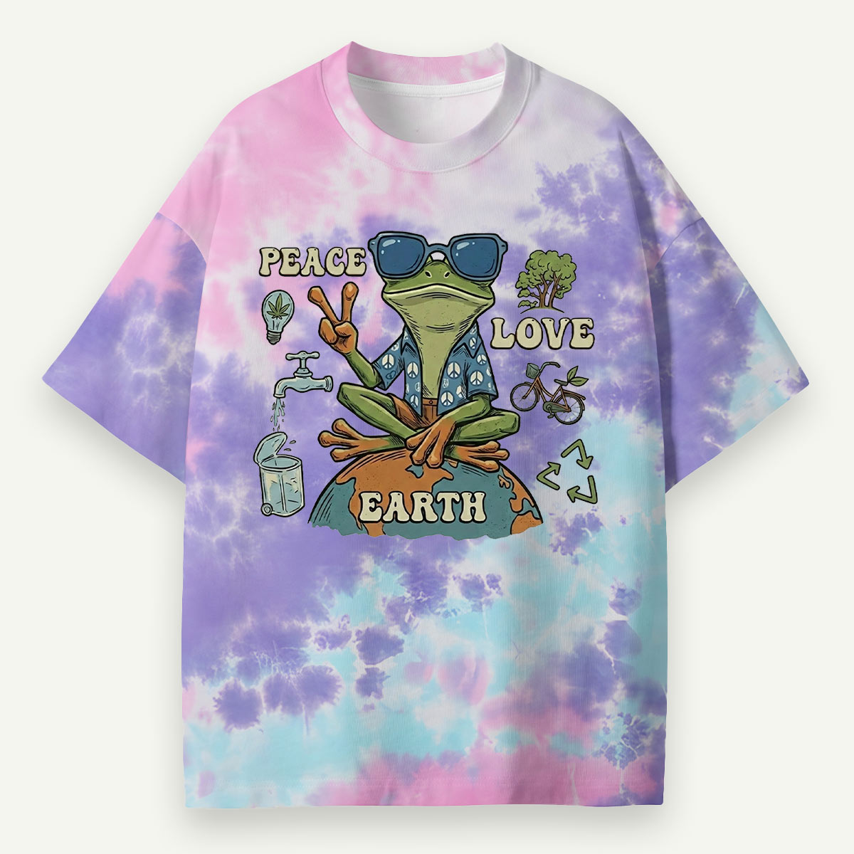 Peace Love Earth Frog Eco All-Over Print T-Shirt