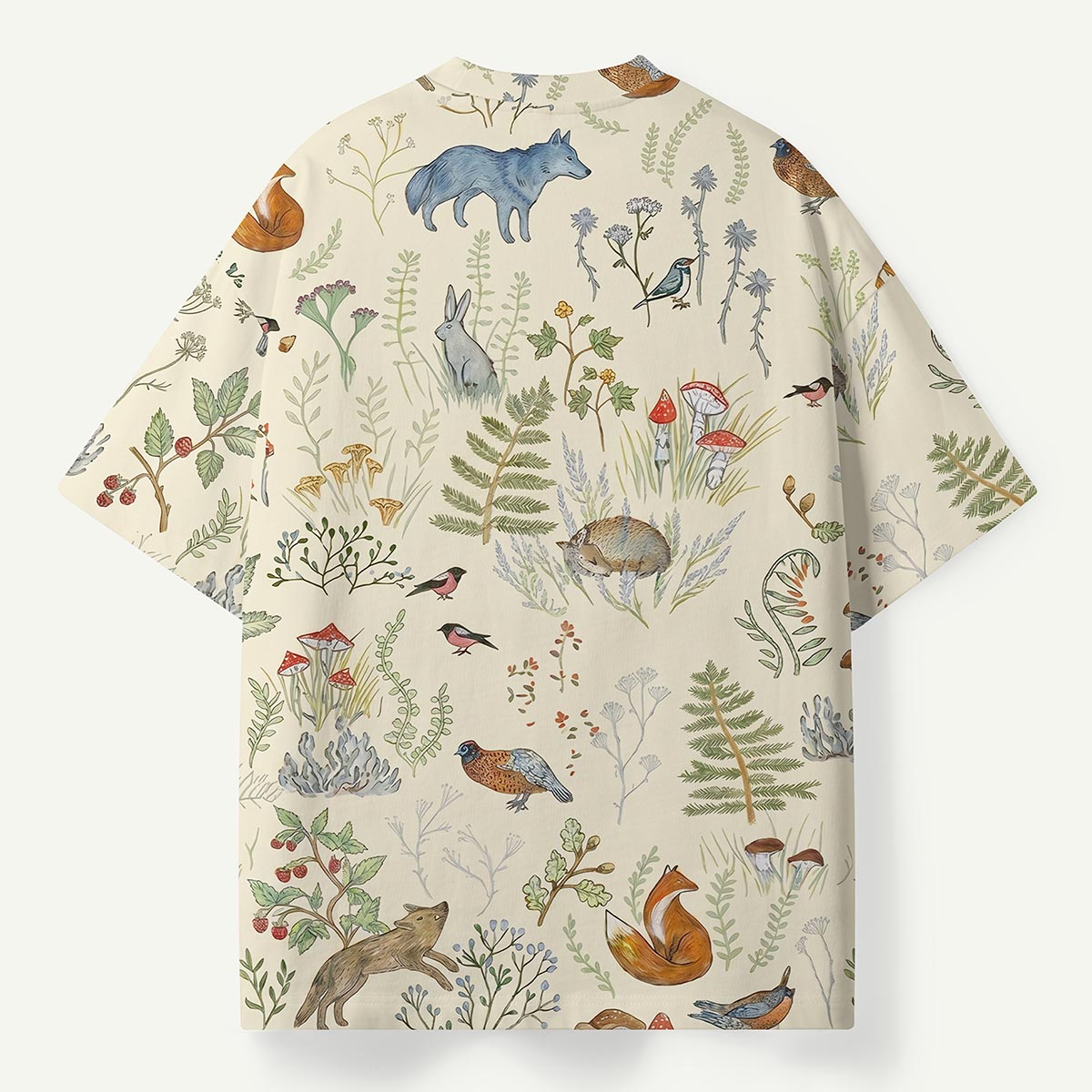 Woodland Animals and Mushrooms Premium Eco All-Over Print T-Shirt