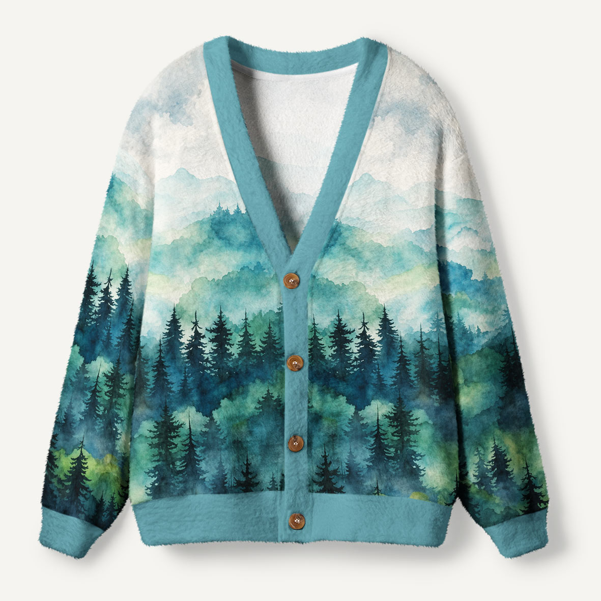 Misty Mountain Pine Forest Landscape Ugly Cardigan Sweaters