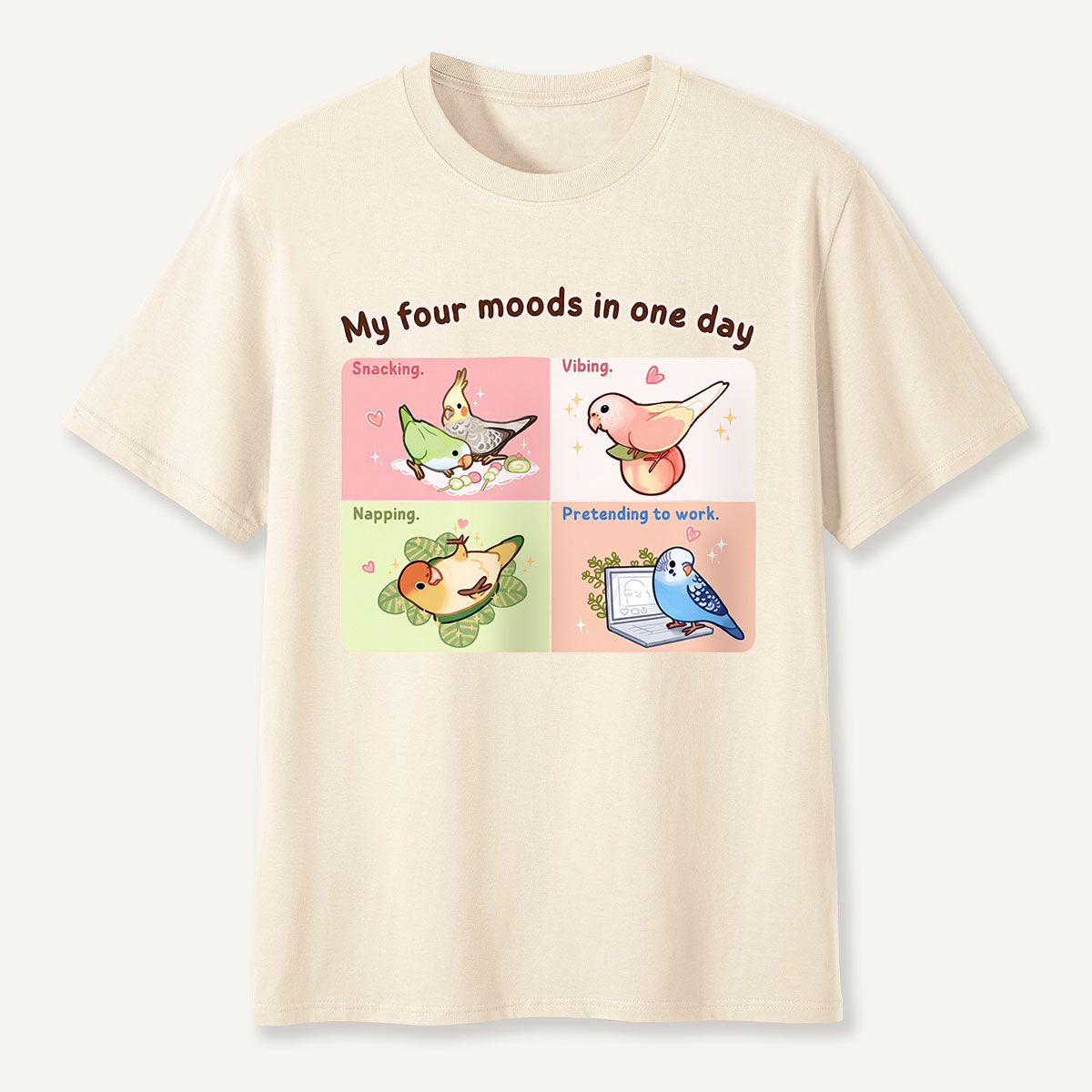 My Four Moods in One Day Cute Bird Cartoon T-Shirt