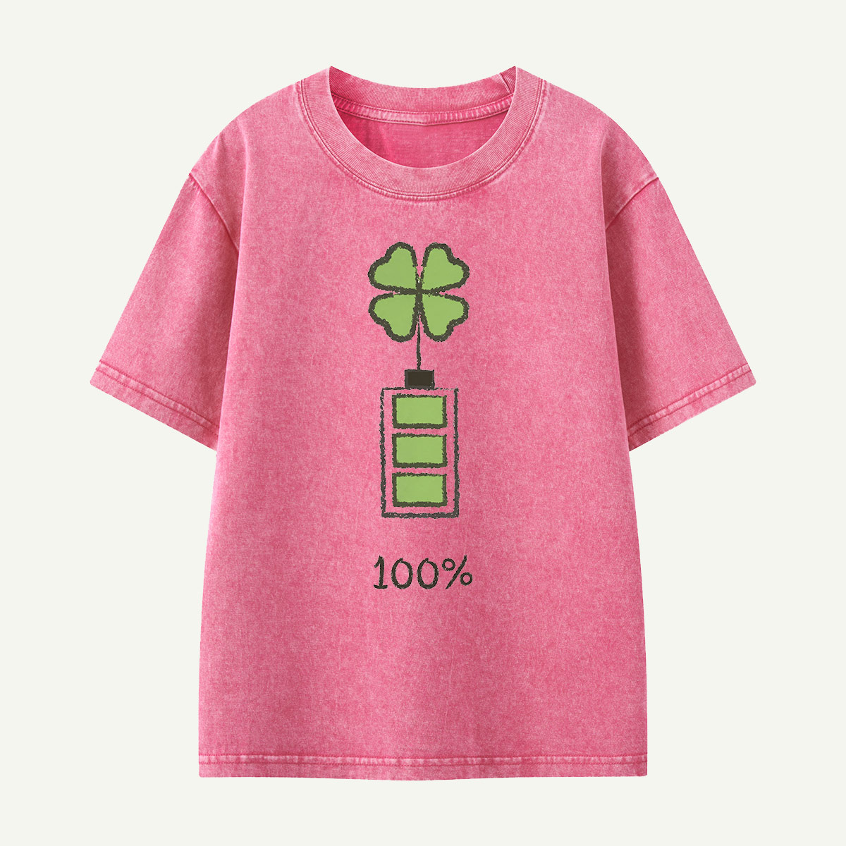 100% Lucky Clover Battery Kids Washed T-Shirt
