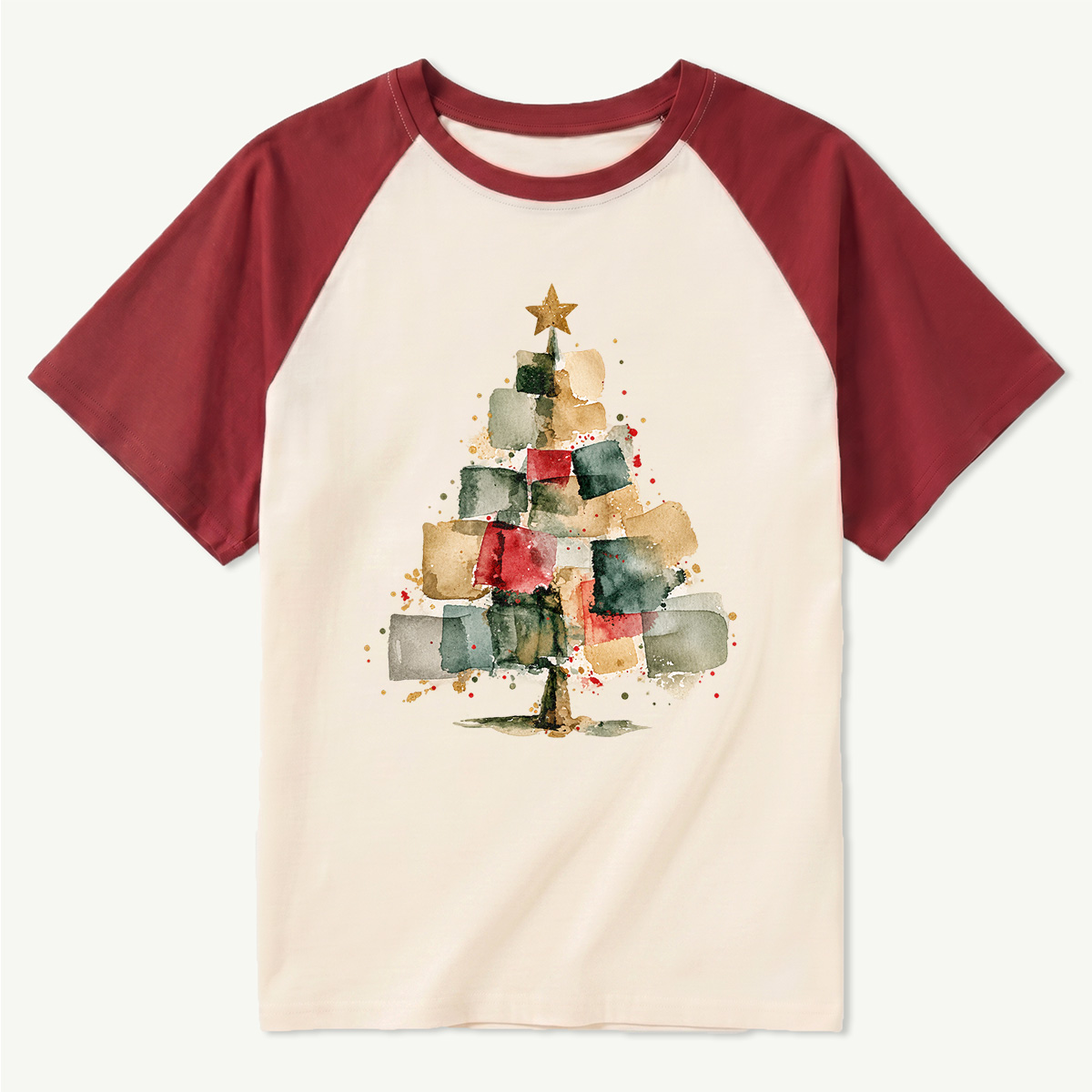 Earth Tone Abstract Watercolor Christmas Tree Raglan T-Shirt