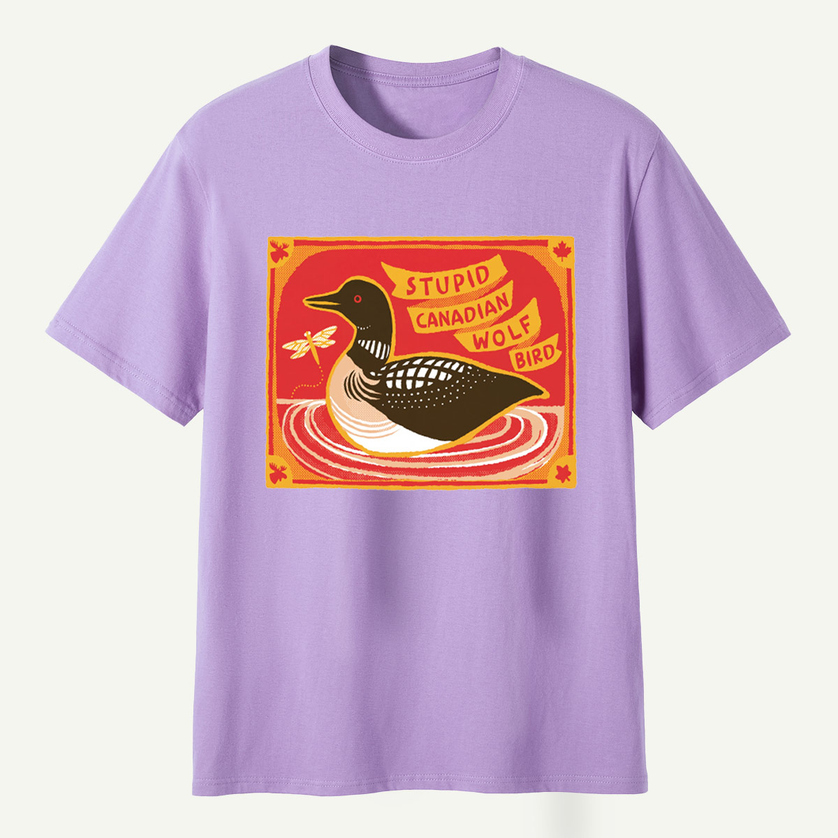 Stupid Canadian Wolf Bird Duck Lake Wildlife Retro Illustration T-Shirt
