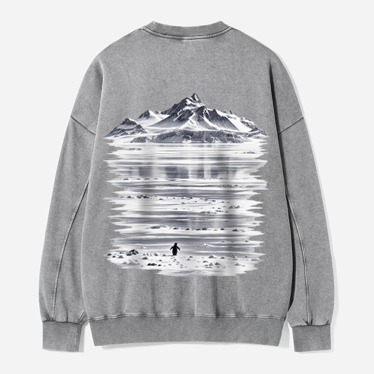 Solitary Penguin Frozen Wilderness Landscape Washed Sweatshirts
