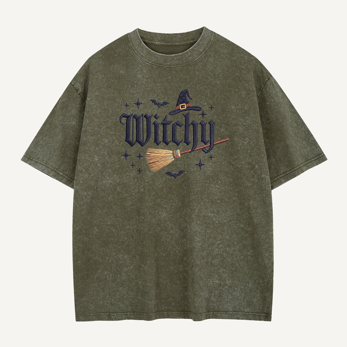 Witchy Nights & Bat Flights Embroidered Washed T-Shirt