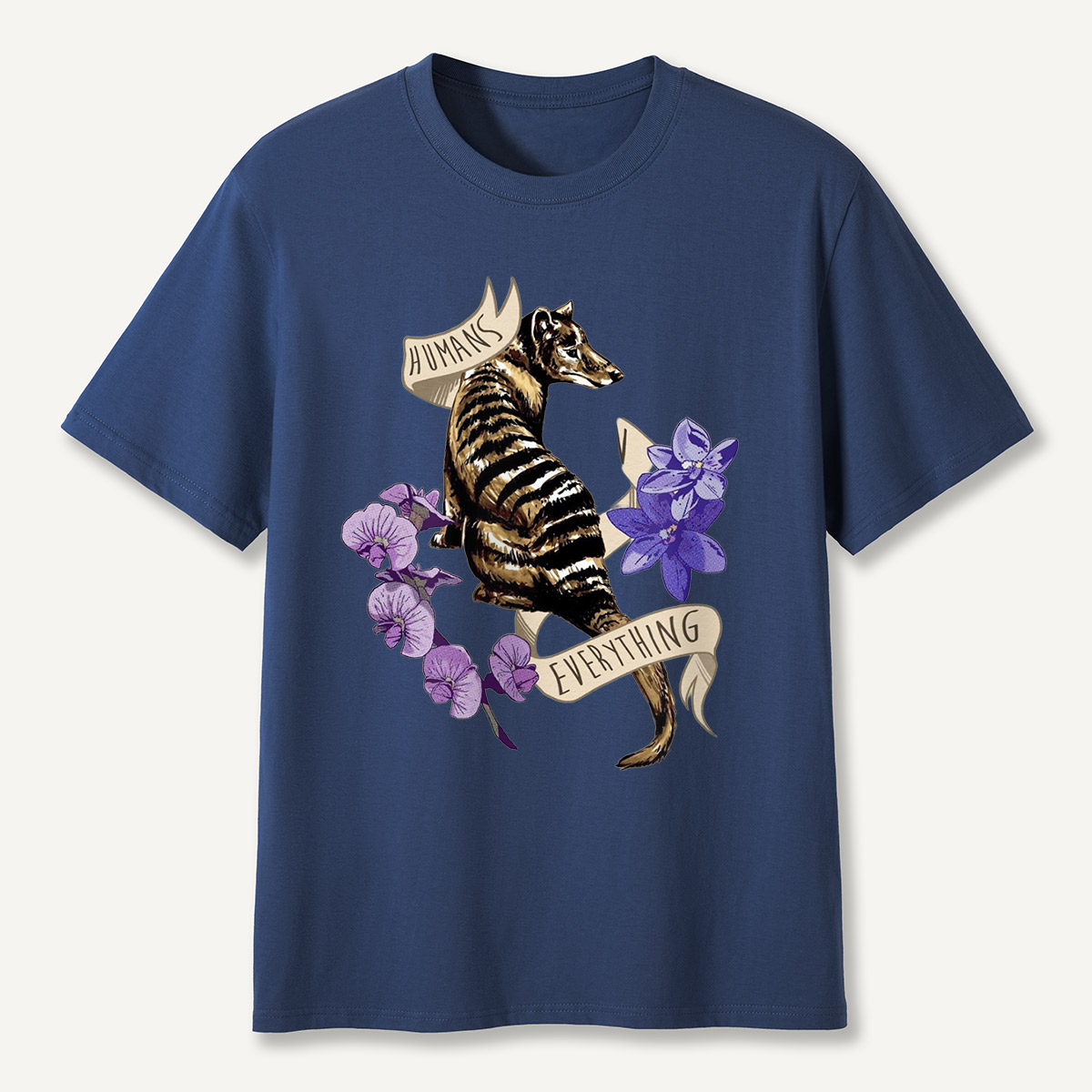 Humans Ruin Everything Thylacine Flowers T-Shirt