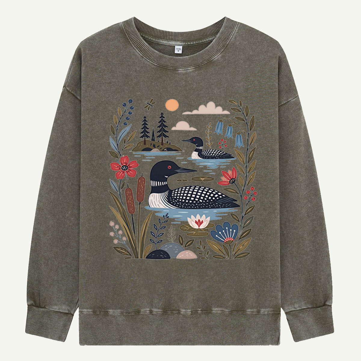 Loons Among the Lilies Washed Sweatshirts
