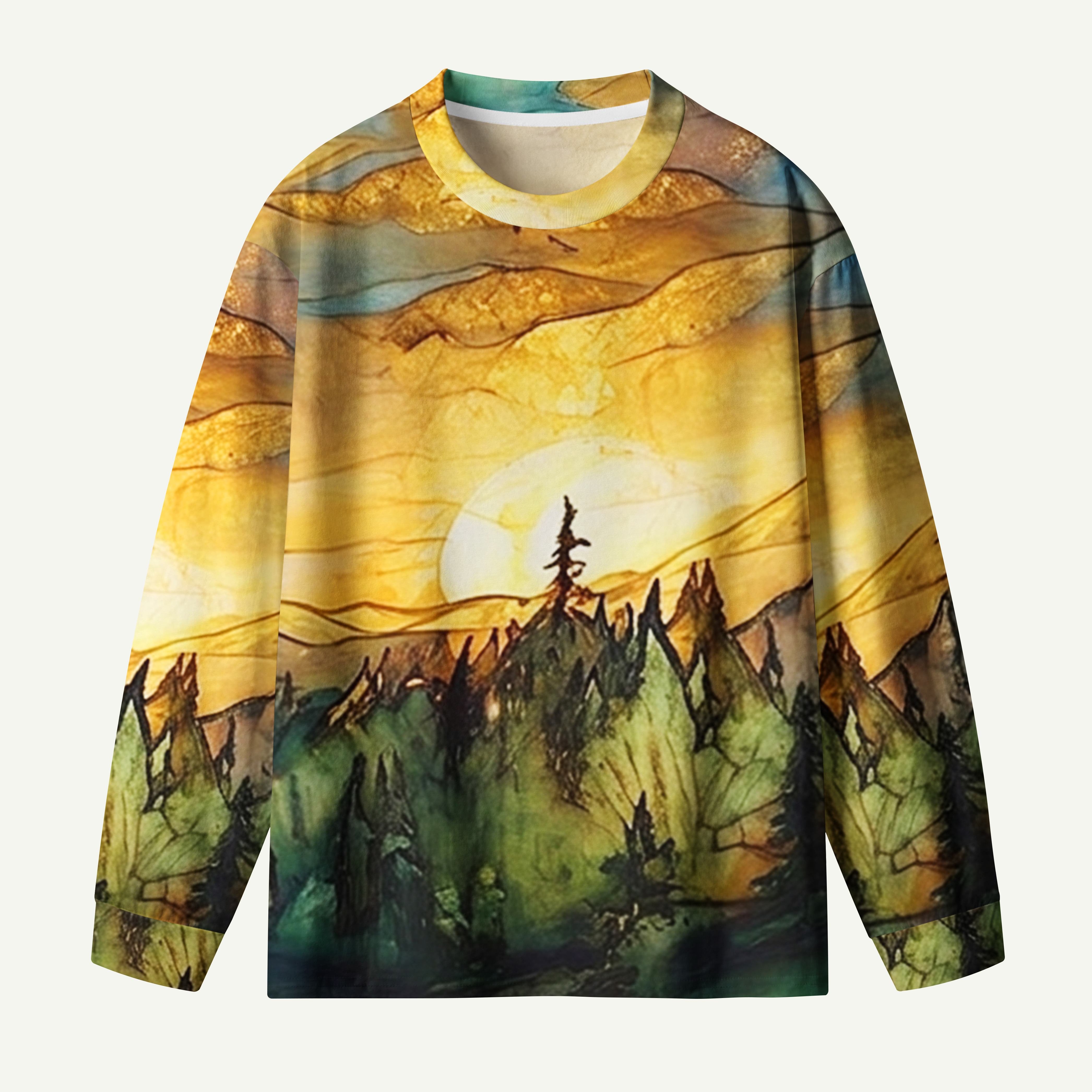 Sunset Alpine Forest Landscap Premium Cotton Long Sleeves