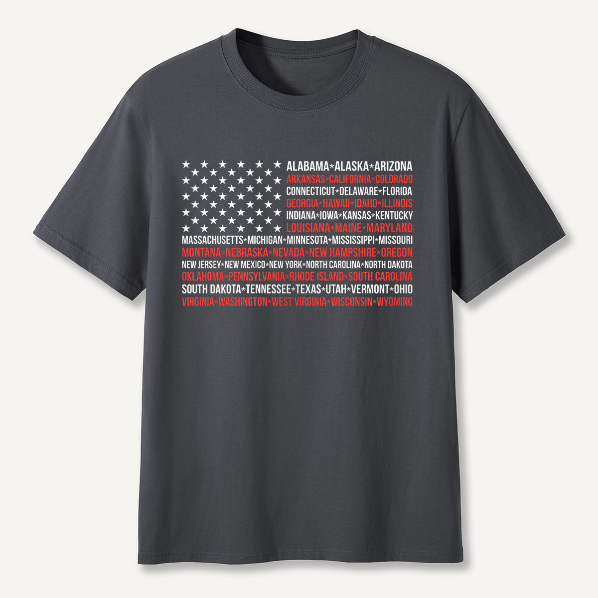 United States Flag with All 50 States Names T‑Shirt