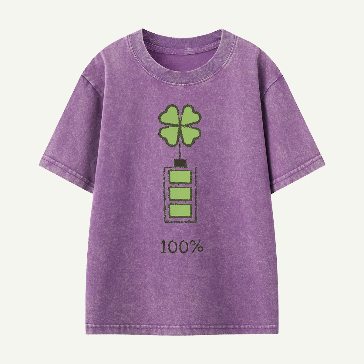 100% Lucky Clover Battery Kids Washed T-Shirt