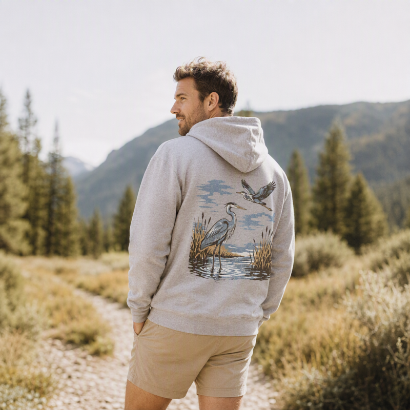 Vintage Heron Wetland Bird Nature Hoodie