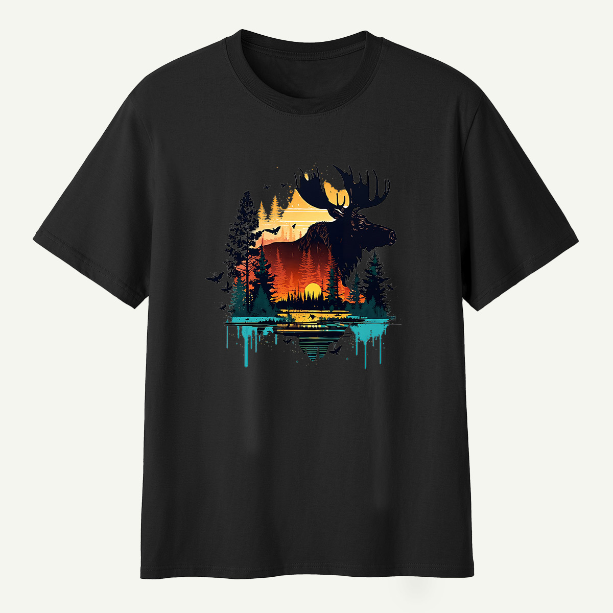 Moose Sunset Forestscape T-Shirt