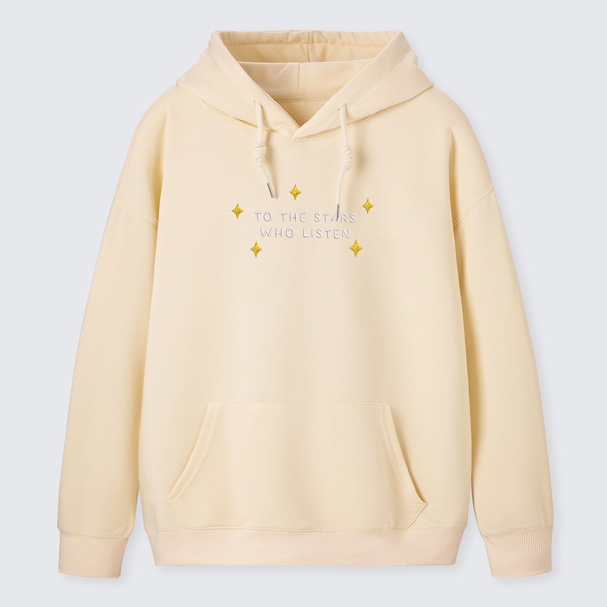 To The Stars You Listen Quote Embroidered Cotton Hoodie