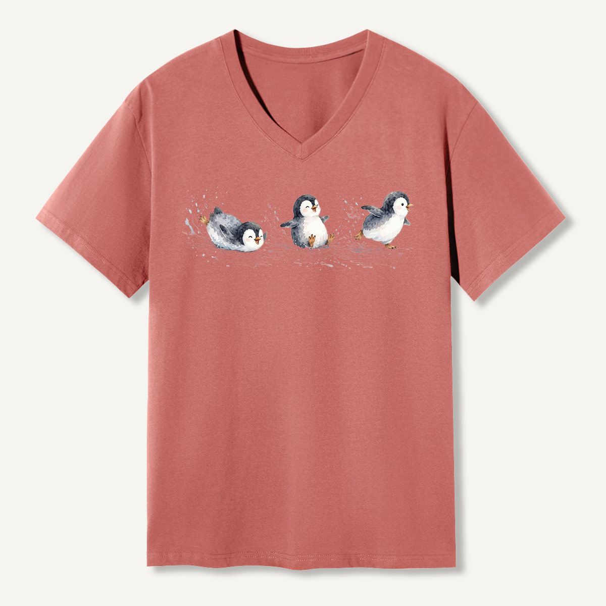 Sliding Penguins Snow Day V-neck T-Shirt