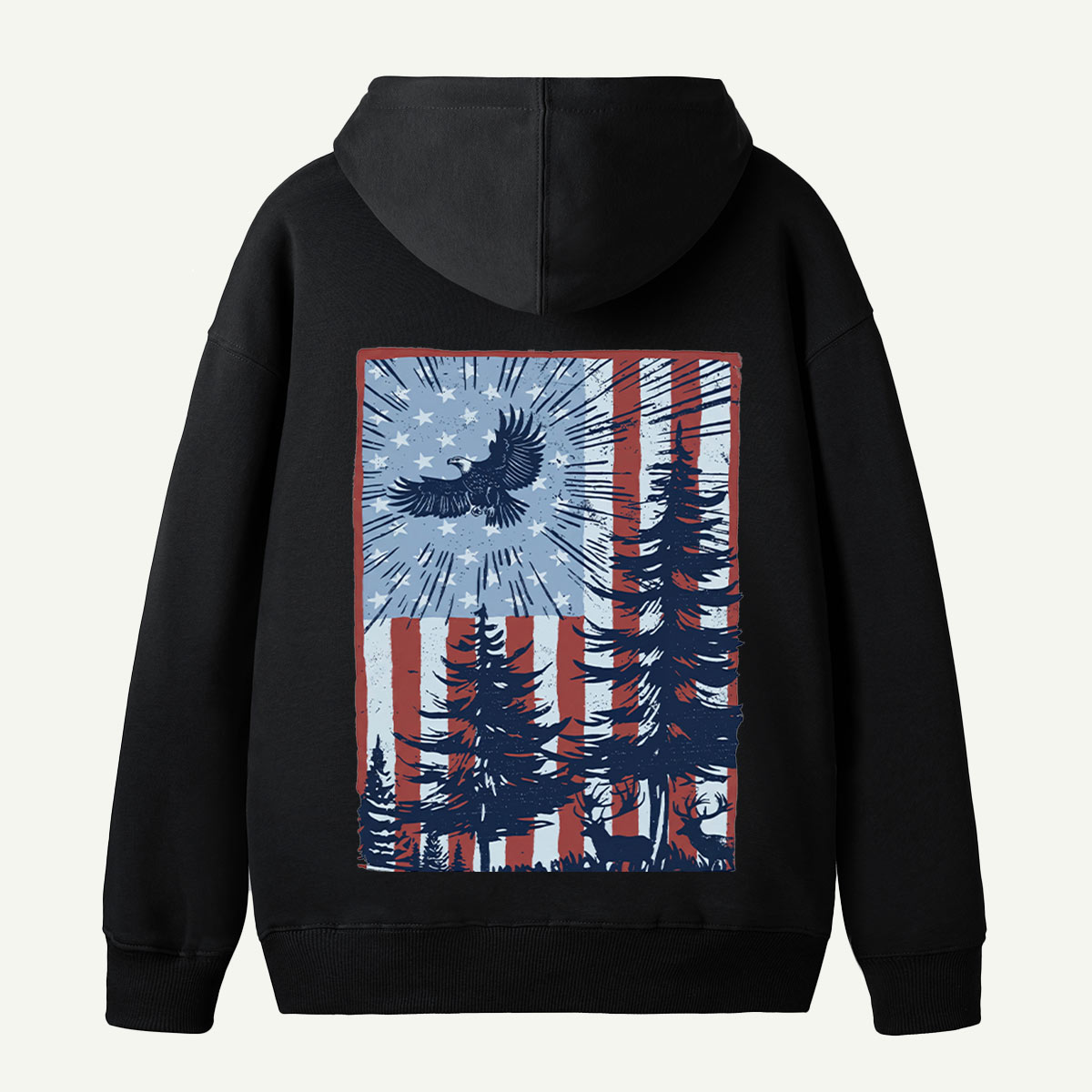 Bald Eagle Forest American Flag Back Printed Hoodie