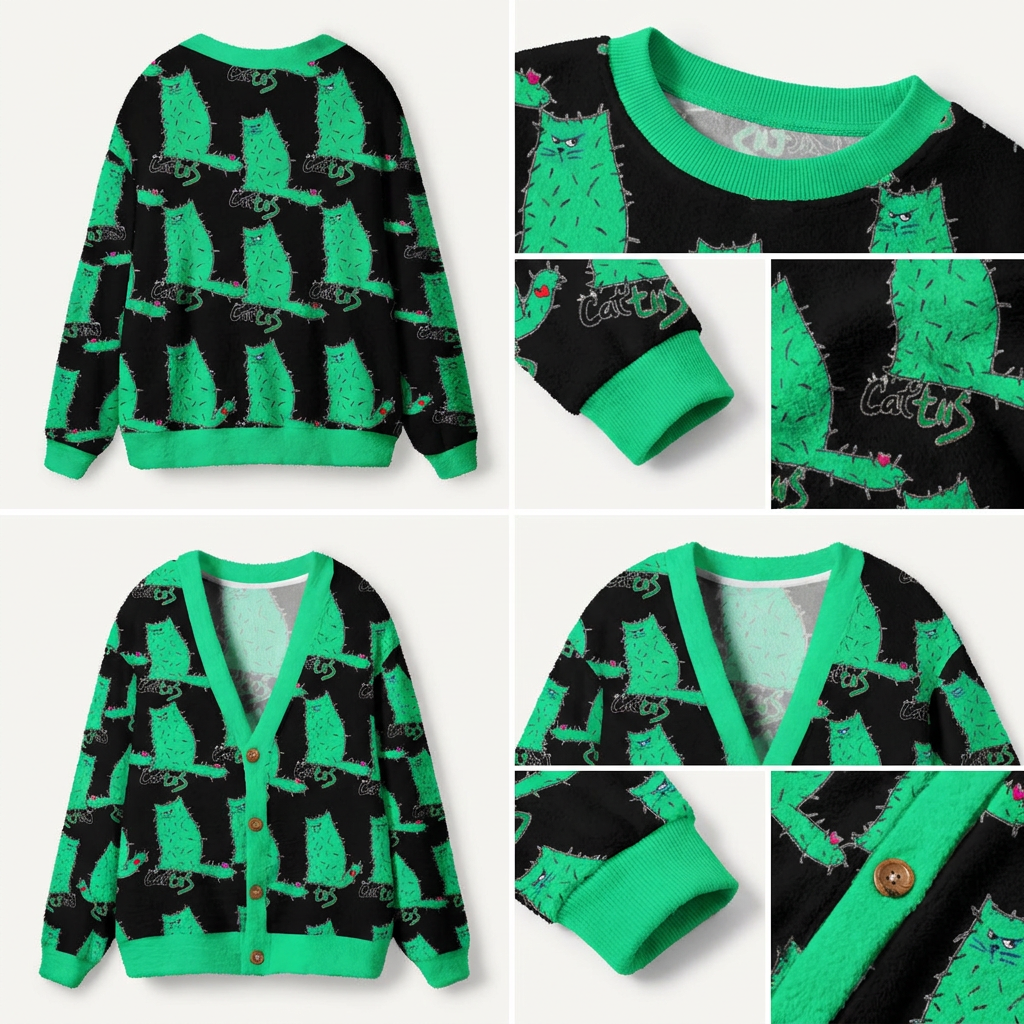 Cat-tus Mood Ugly Cardigan Sweaters
