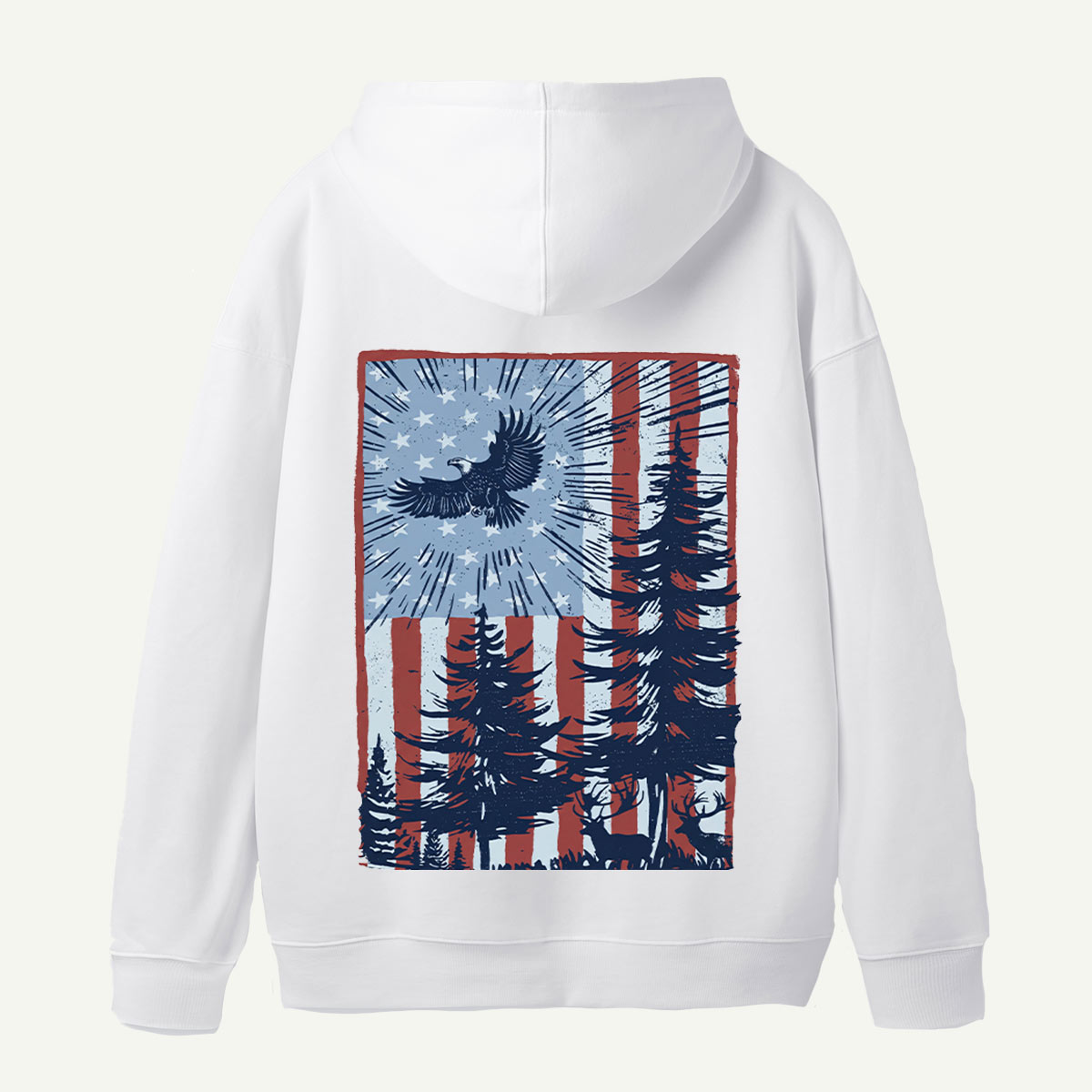 Bald Eagle Forest American Flag Back Printed Hoodie
