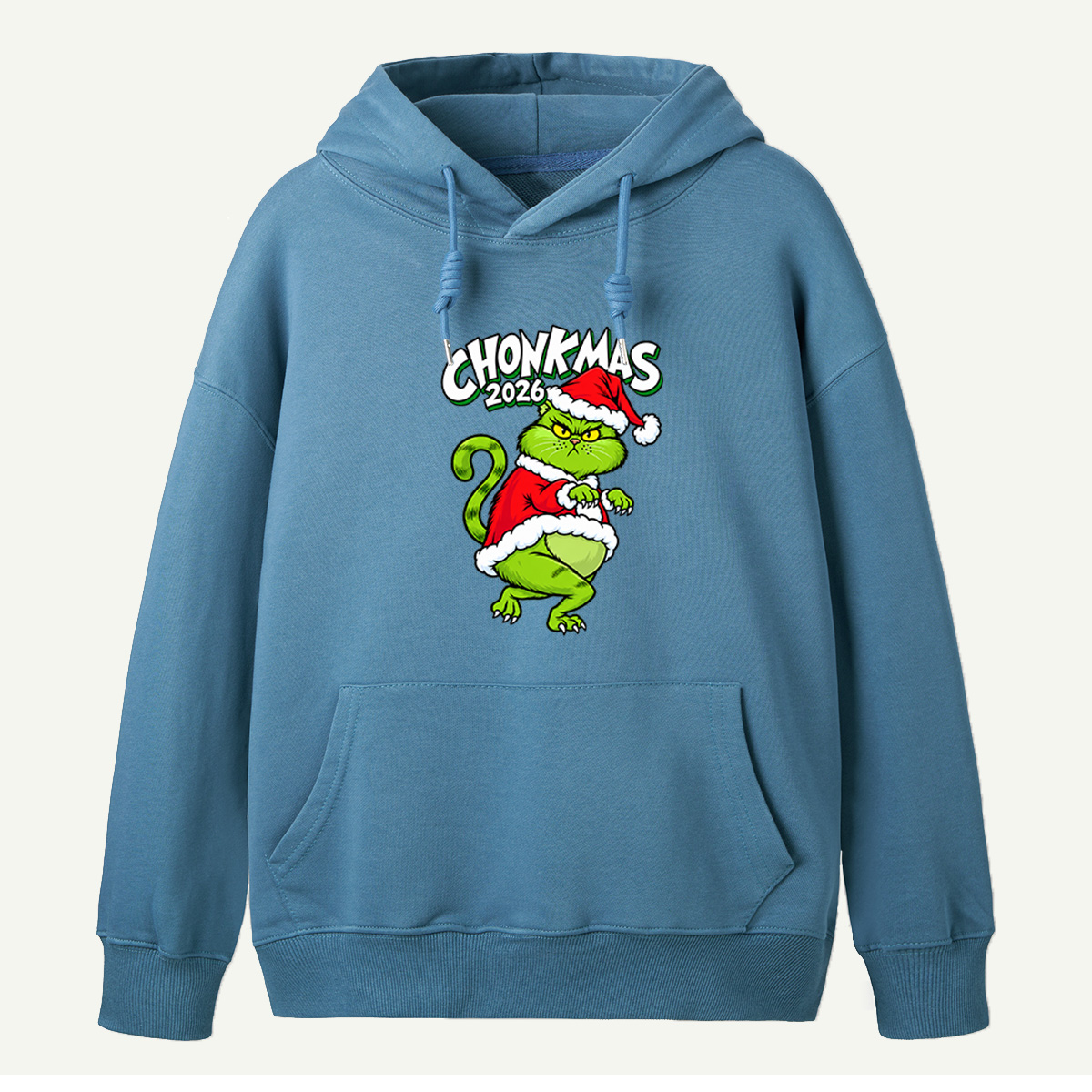 Chonkmas 2026 Chubby Green Christmas Creature In Santa Outfit Hoodie