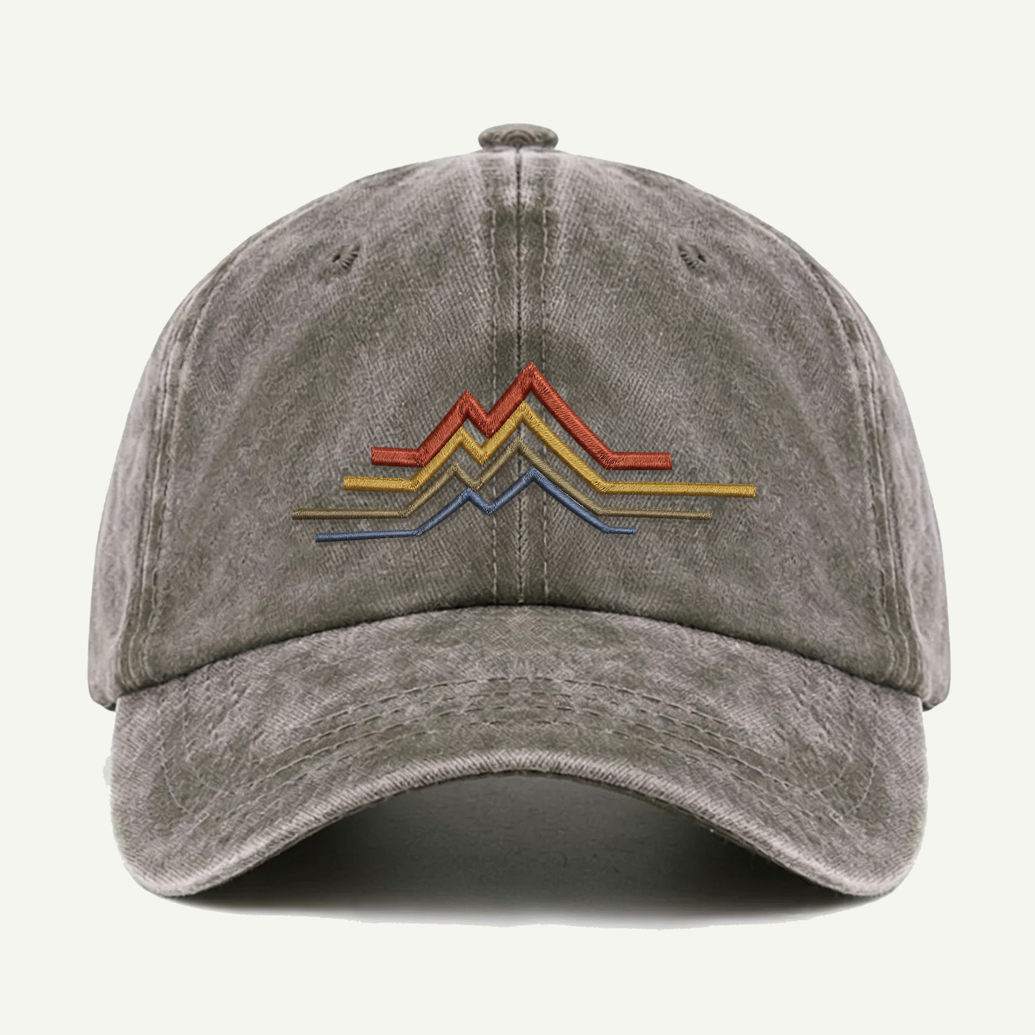 Retro Mountain Line Washed Embroidered Hat
