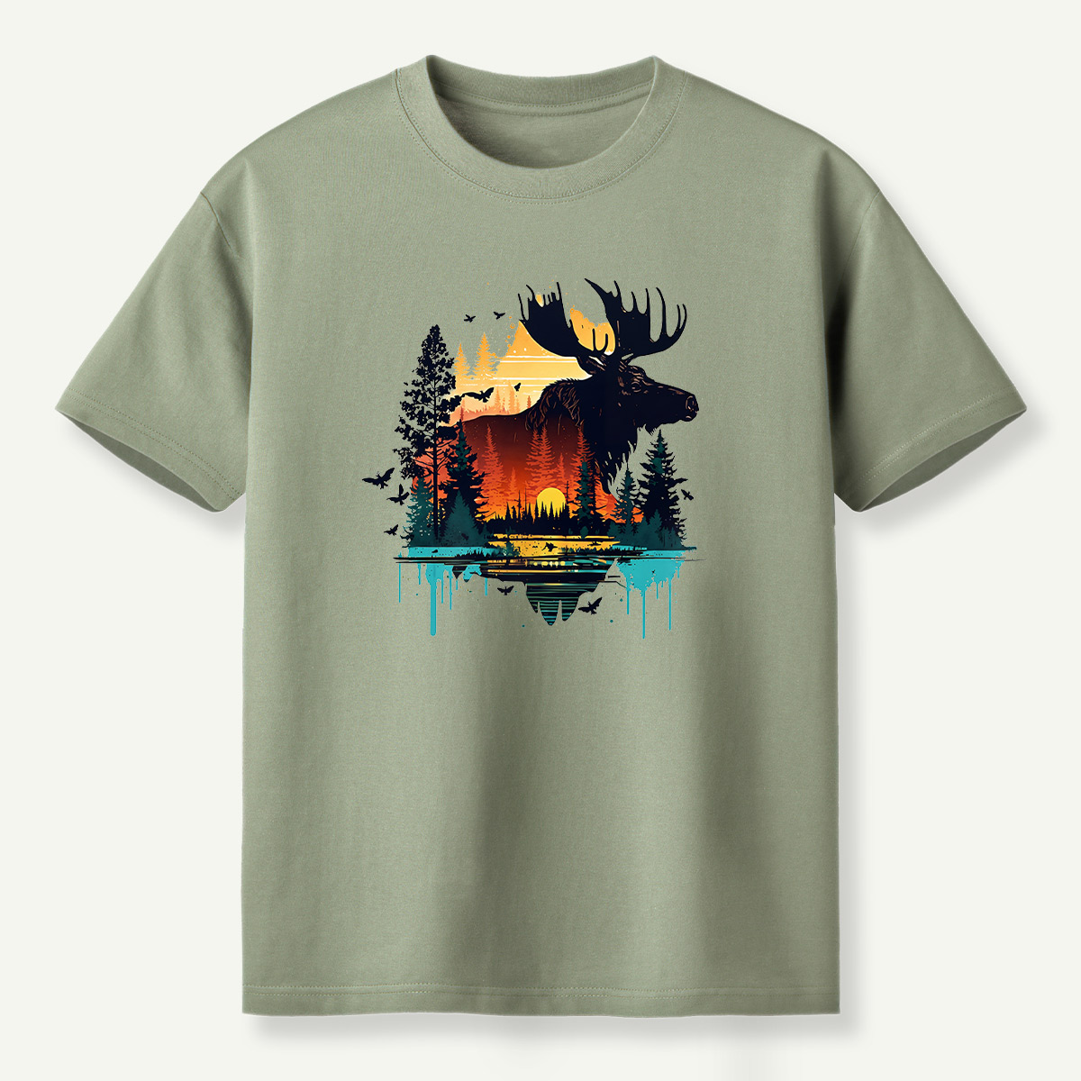 Moose Sunset Forestscape T-Shirt