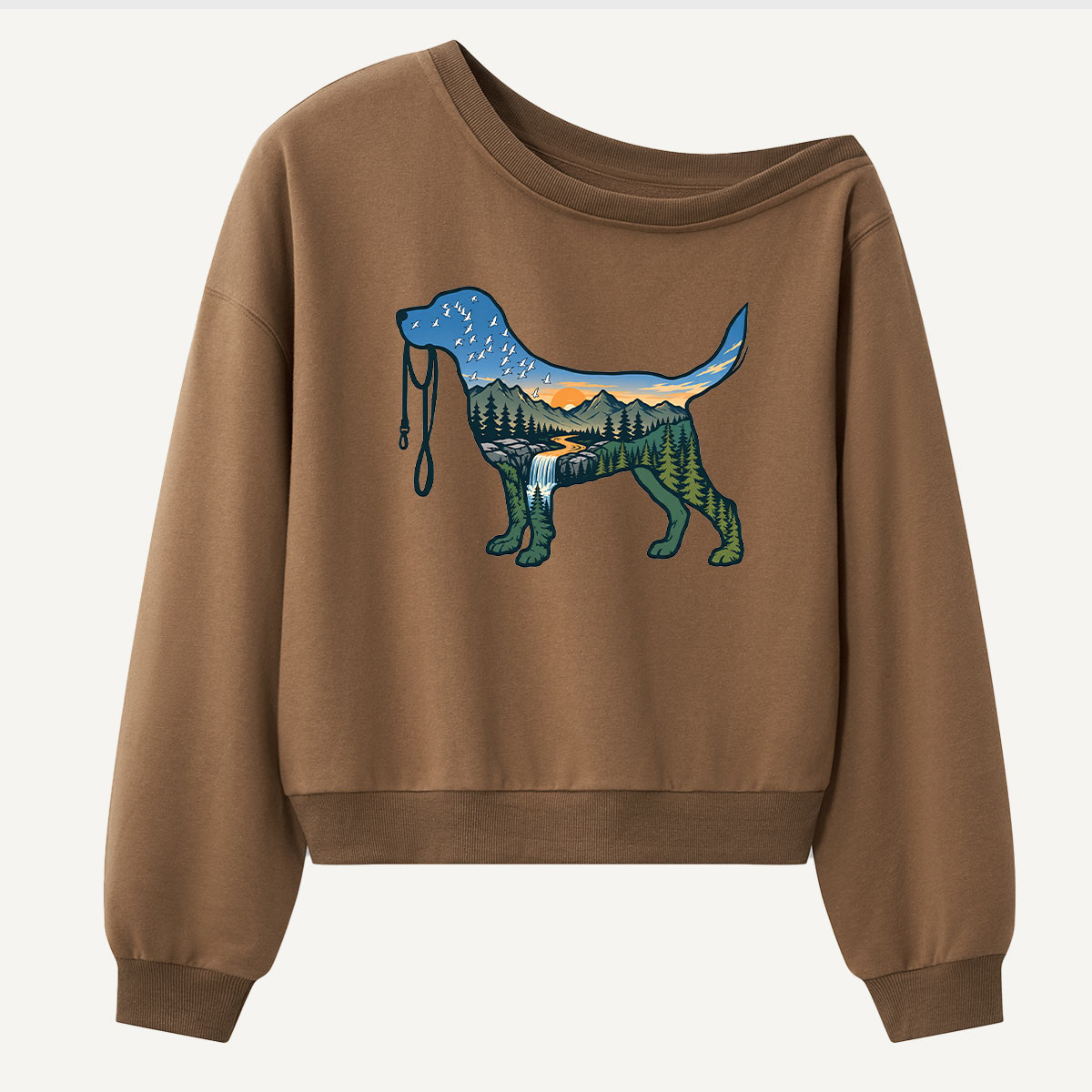 Prehistoric Camping Dinosaur Silhouette Women Off Shoulder Sweatshirt