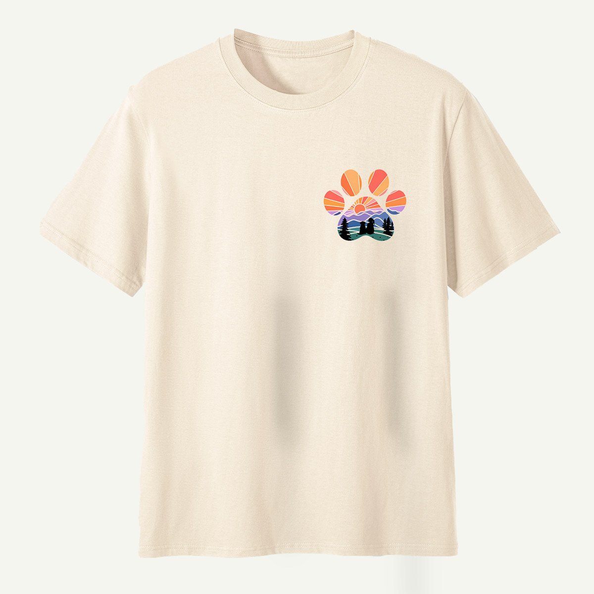 Dog Mountain Sunset Forest Paw Print T-Shirt