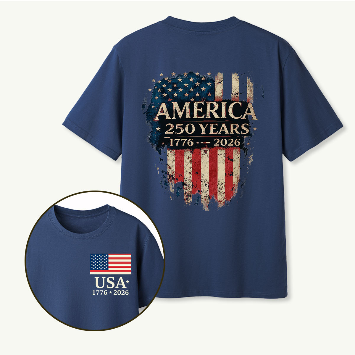 America 250 Years 1776‑2026 Distressed Flag Shield T‑Shirt