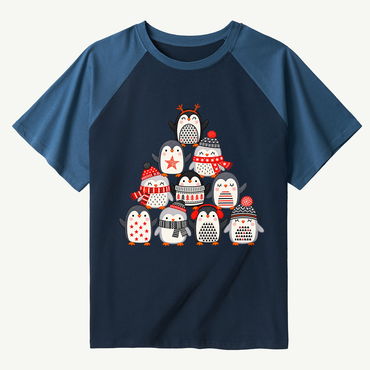 Ten Playful Penguins In Cozy Winter Outfits Raglan T-Shirt