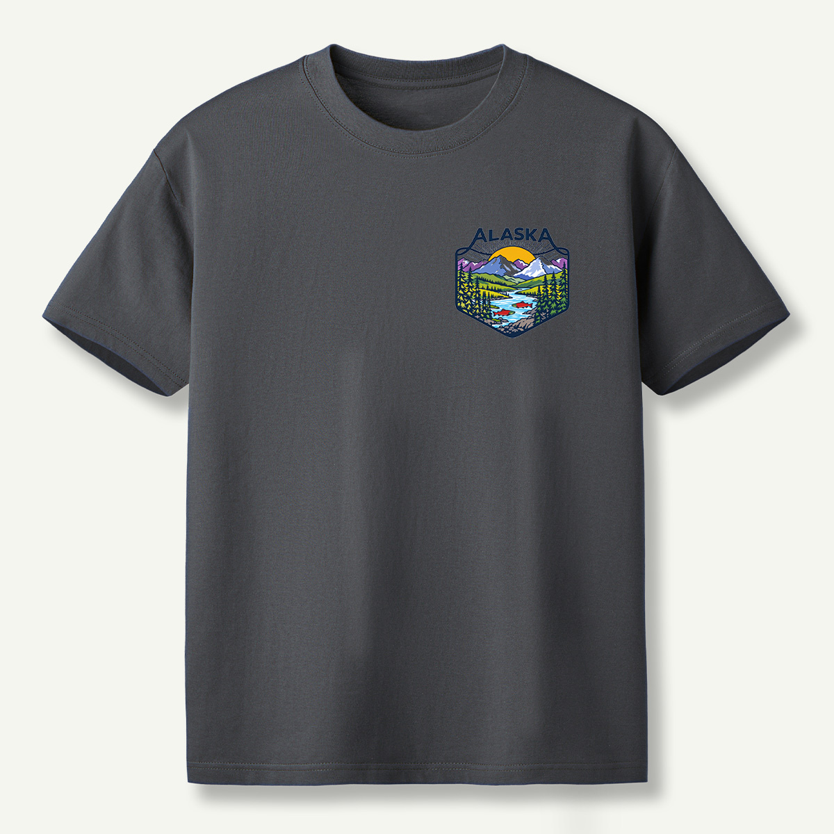 Alaska Mountain River Salmon Wilderness Badge T-Shirt