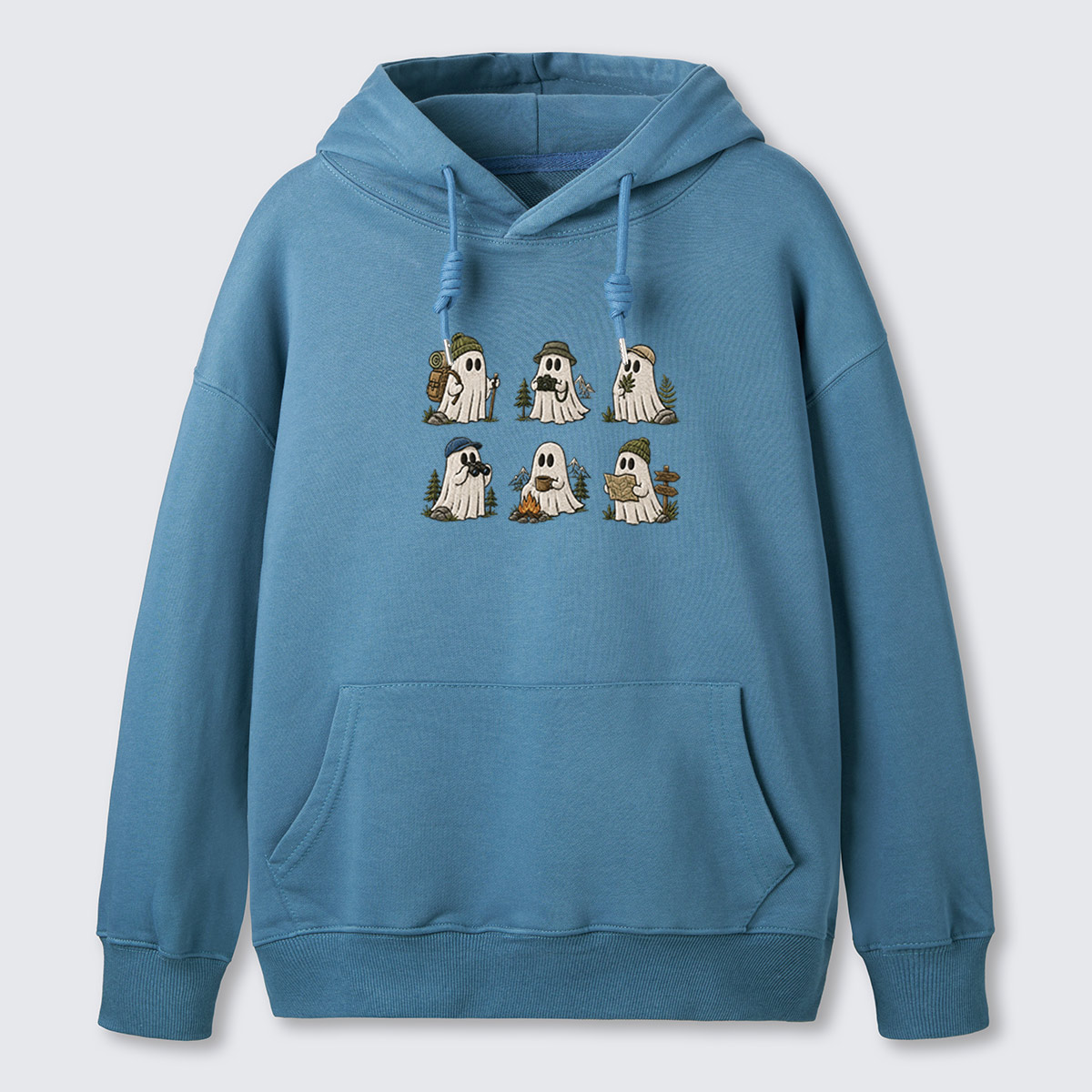 Costumed Ghosts Embroidered Cotton Hoodie