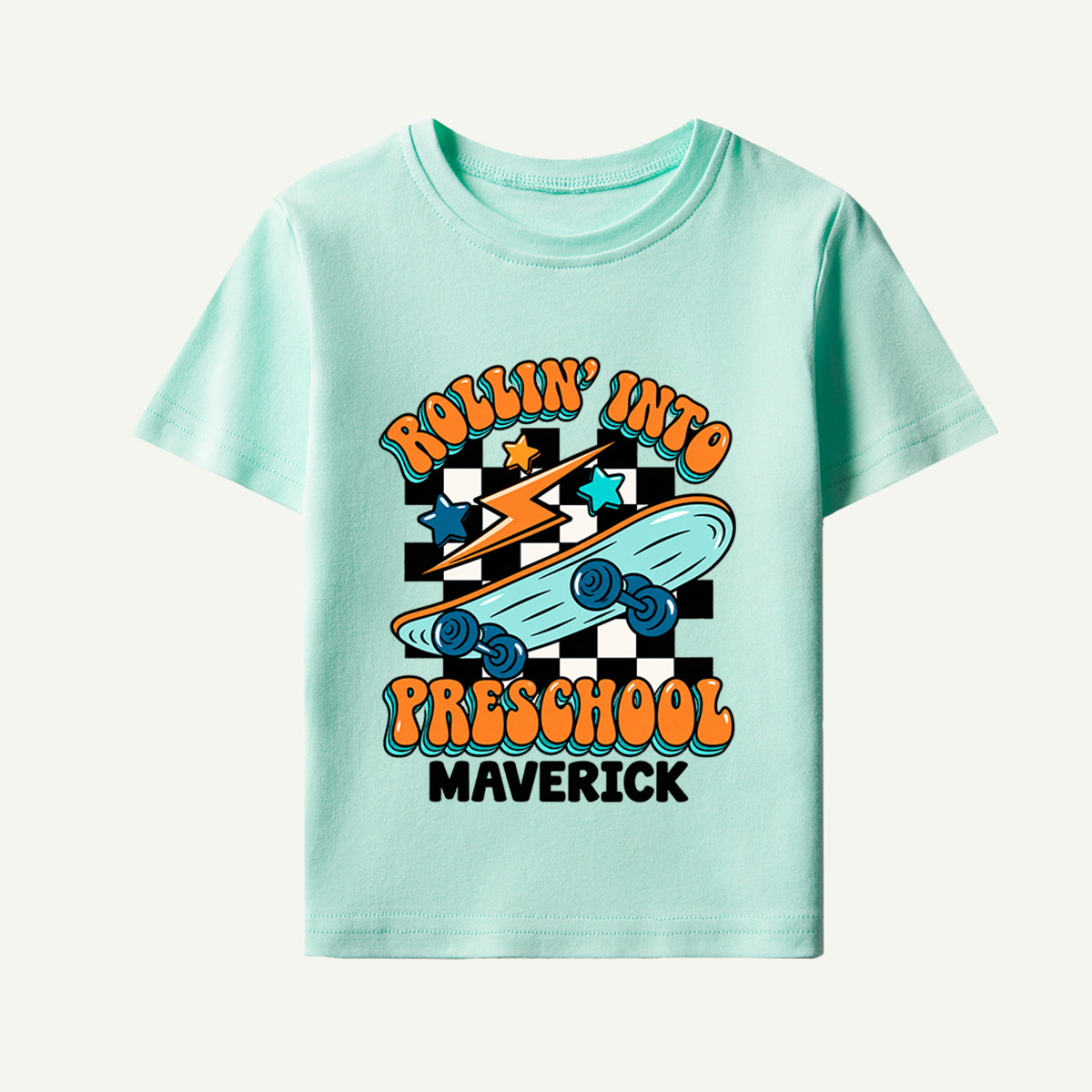 Rollin Into Preschool Retro Skate Quote Kids T-Shirt
