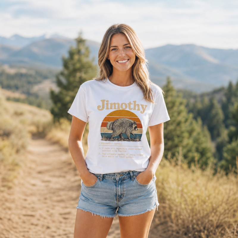 Jimothy Definition Retro Sunset Raccoon T-Shirt