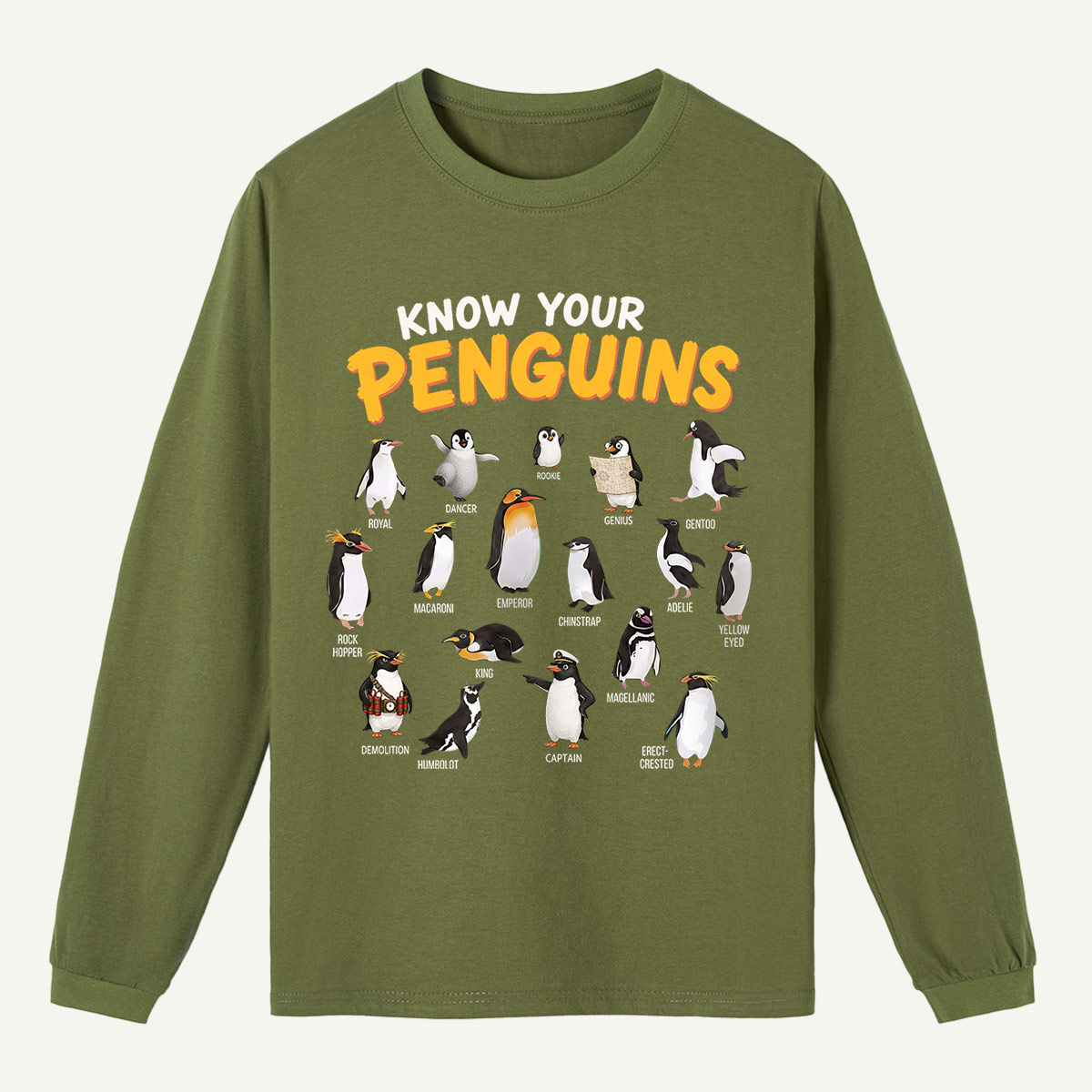 Know Your Penguins Penguin Species T‑Shirt Long Sleeve T-Shirt
