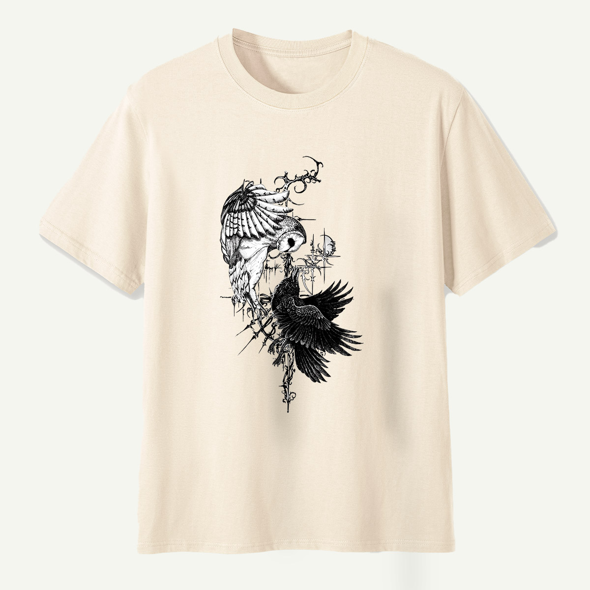 Raven And Wildflowers Gothic Botanical T-Shirt