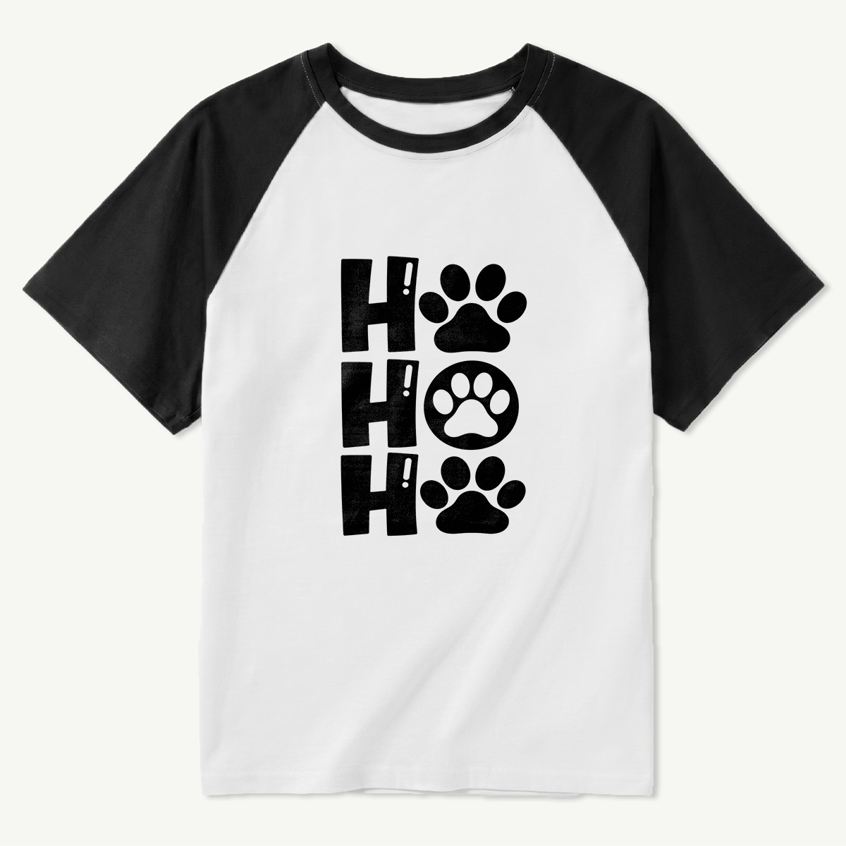 Ho Ho Ho Christmas Paw Print Typography Raglan T-Shirt